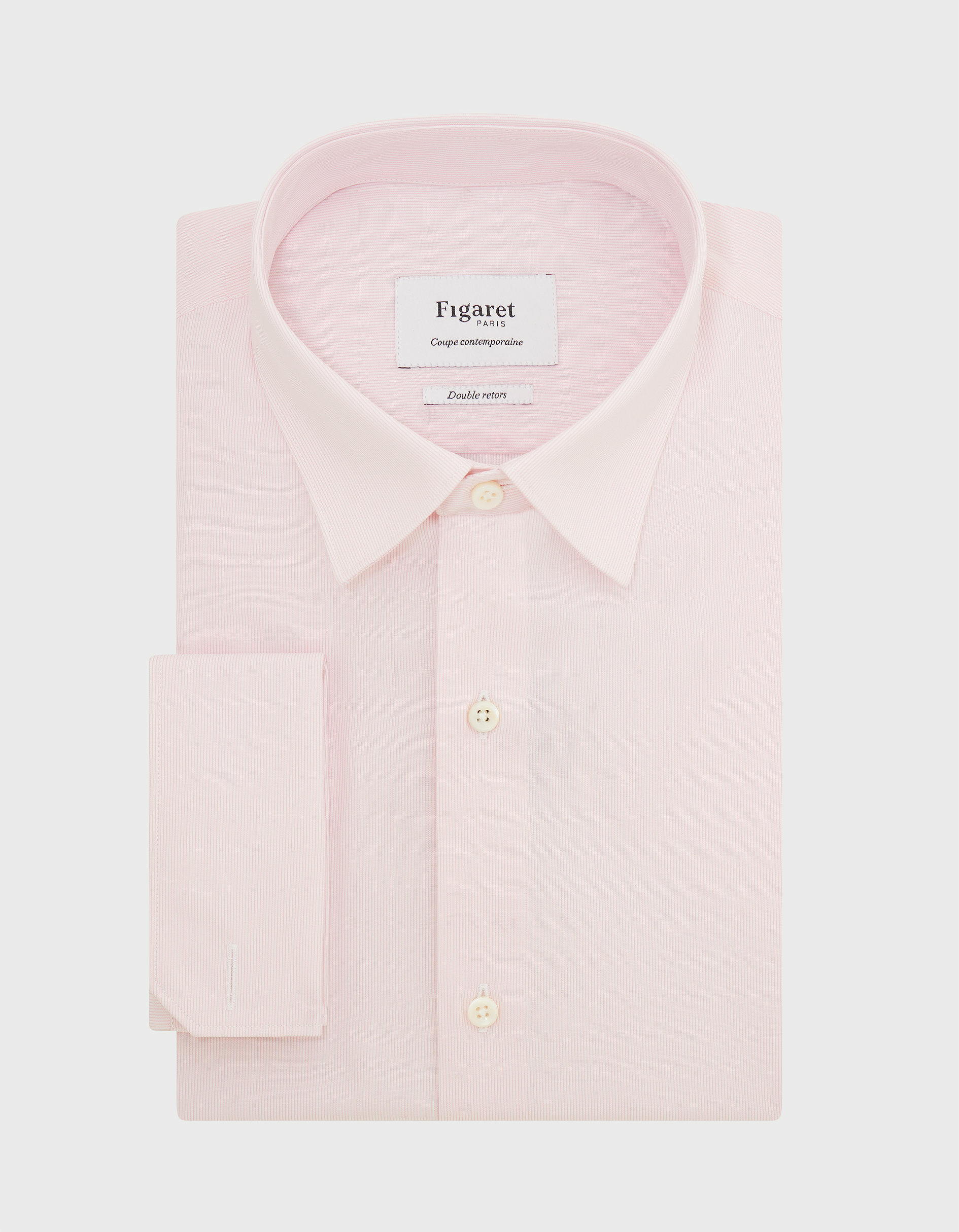 Chemise col figaret en popeline rayée rose