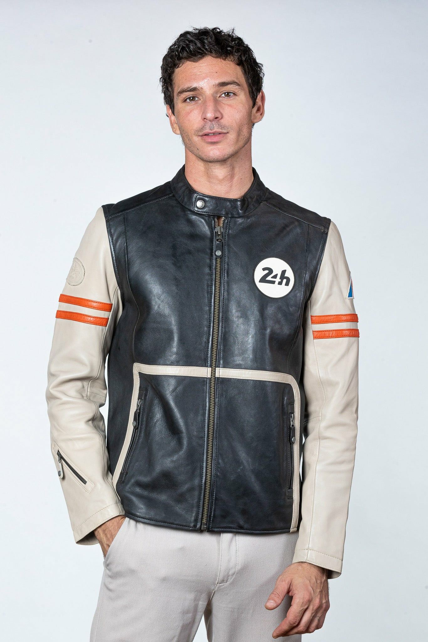 Blouson cuir 24H le mans Karl noir.écru