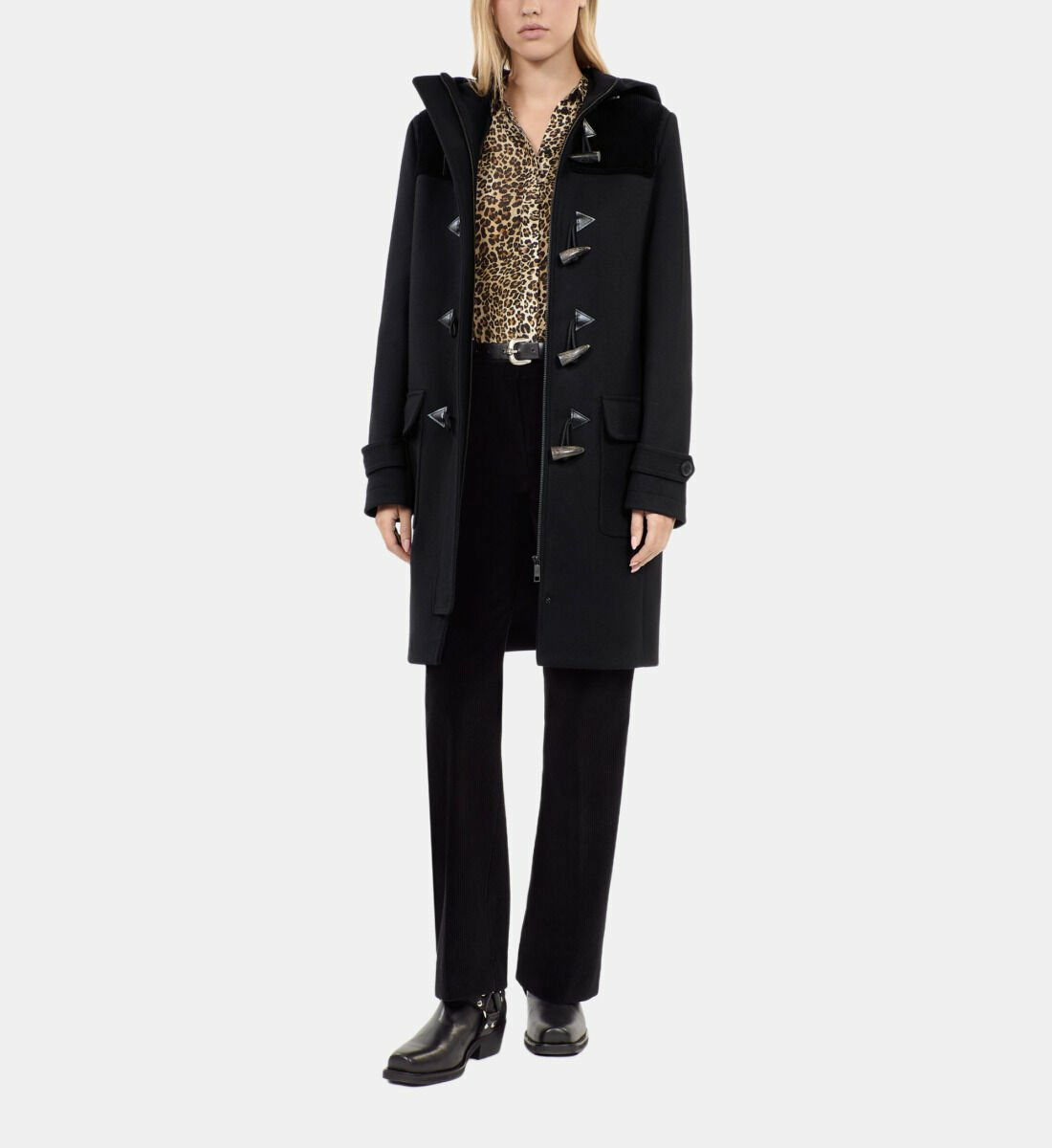 Caban À Capuche Noir Femme