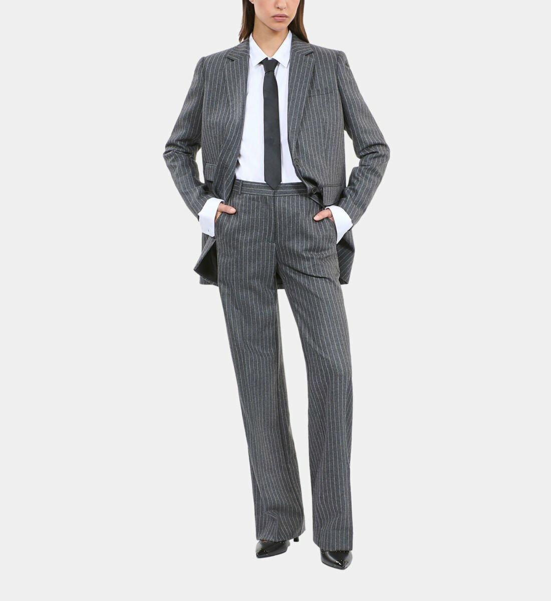 Pantalon Tailleur Droit À Rayures Femme