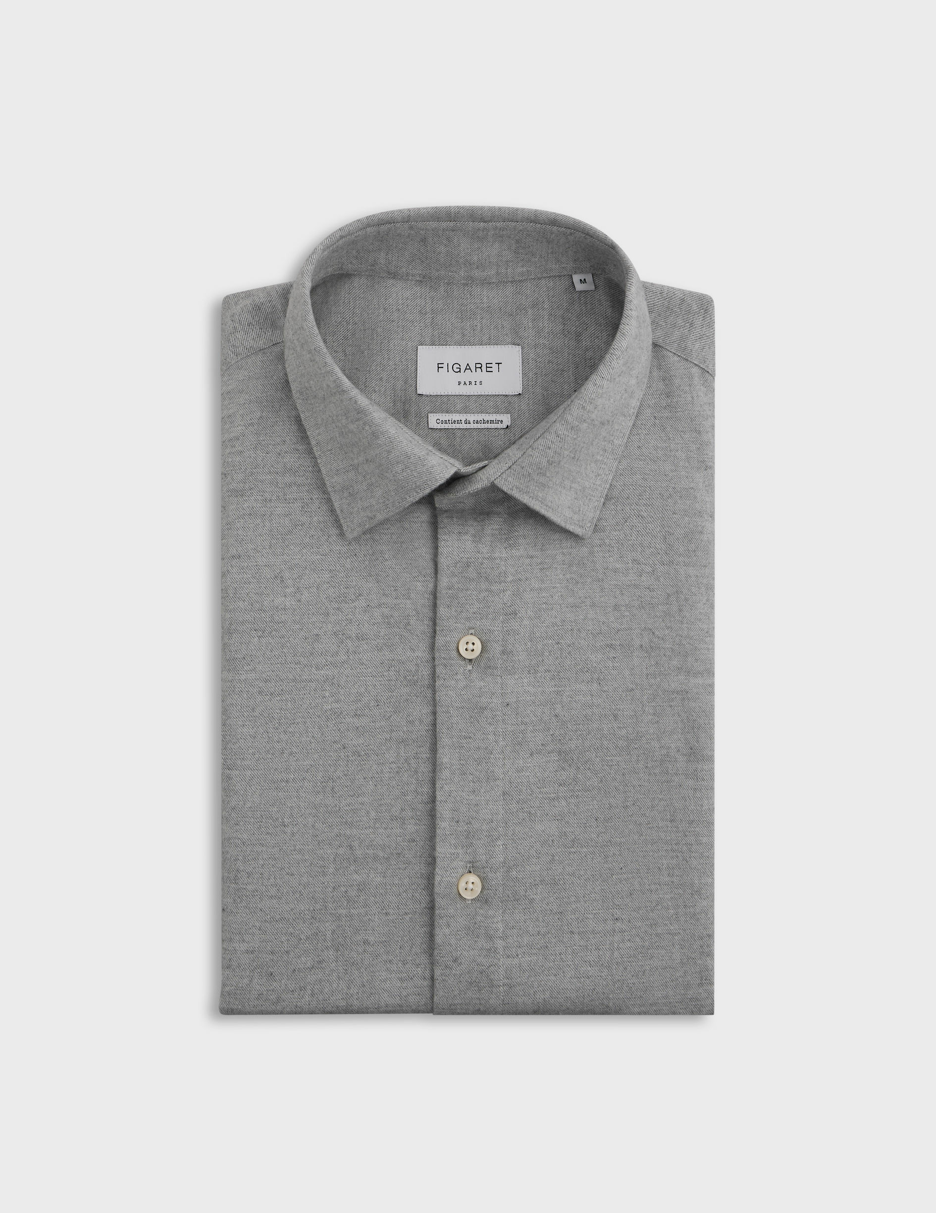 Chemise auguste col français en flanelle de coton et cachemire unie gris