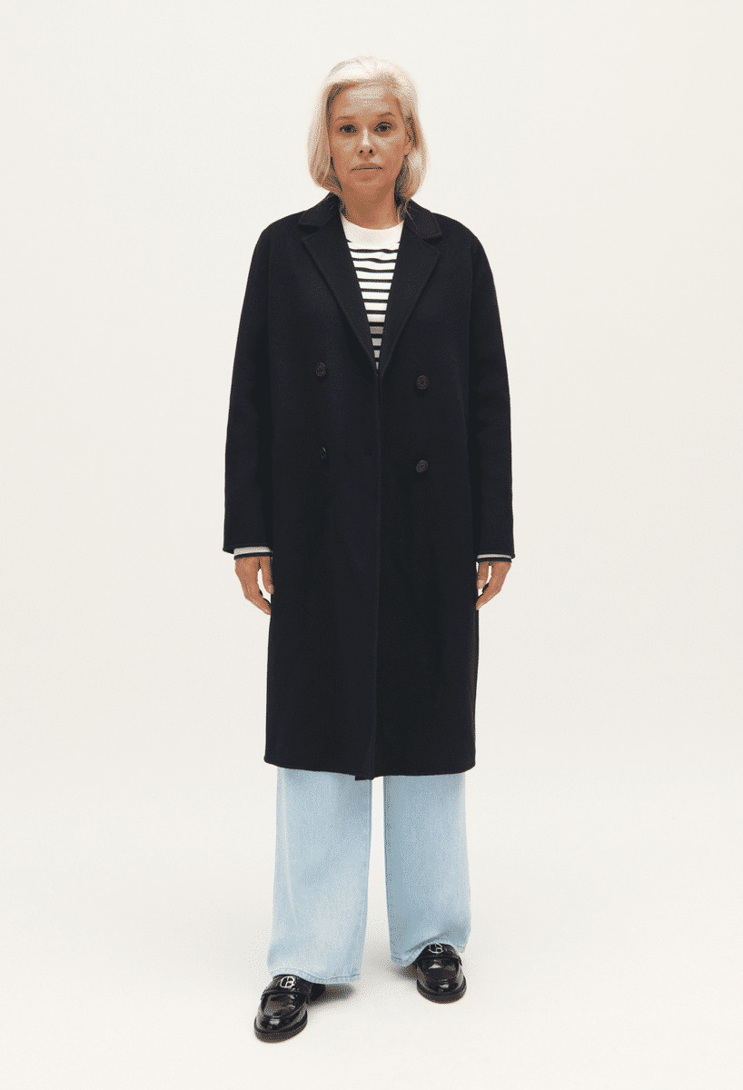 Manteau laine mi-long bleu marine