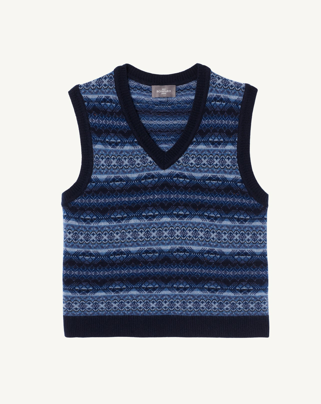 Pull V sans manches fairisle - Femme - MARINE