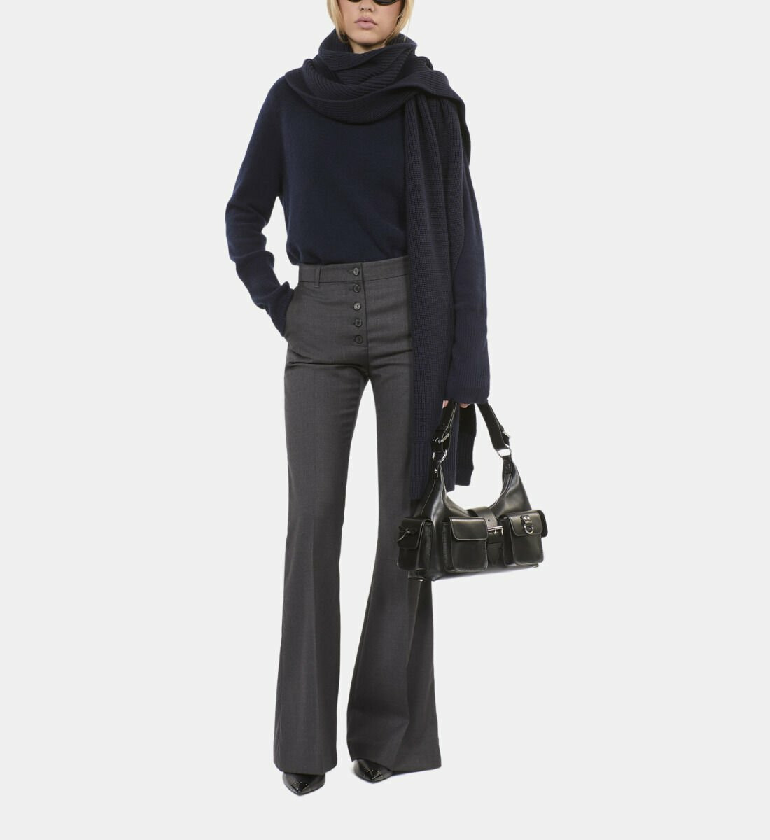 Pantalon En Laine Flare Gris Femme