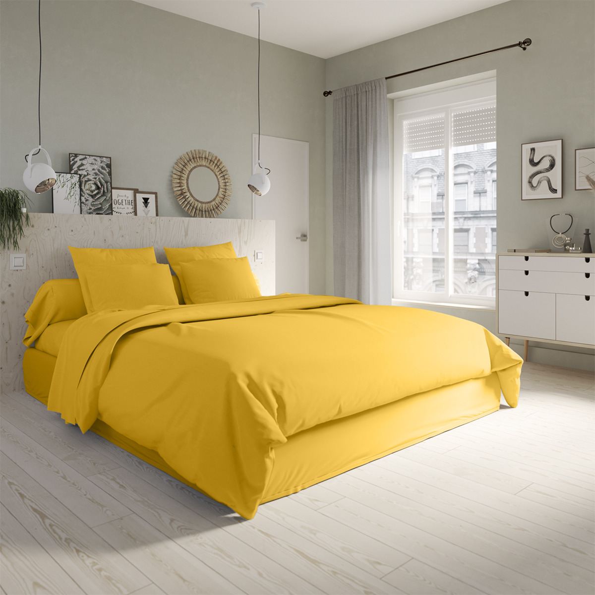 Housse de couette Studio Coton Jaune