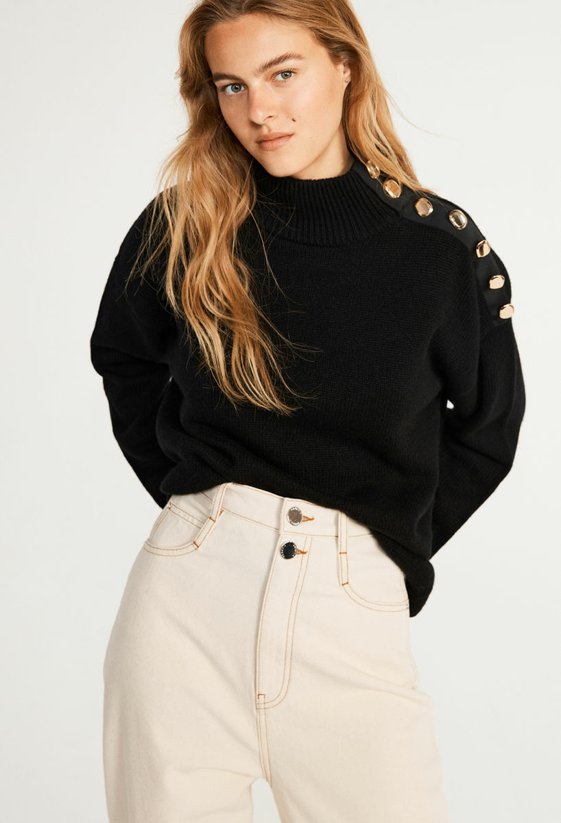 Pull à col cheminée en laine traçable