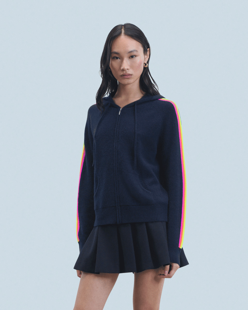 Pull Hoodie Bandes Manches Multicolore Léger