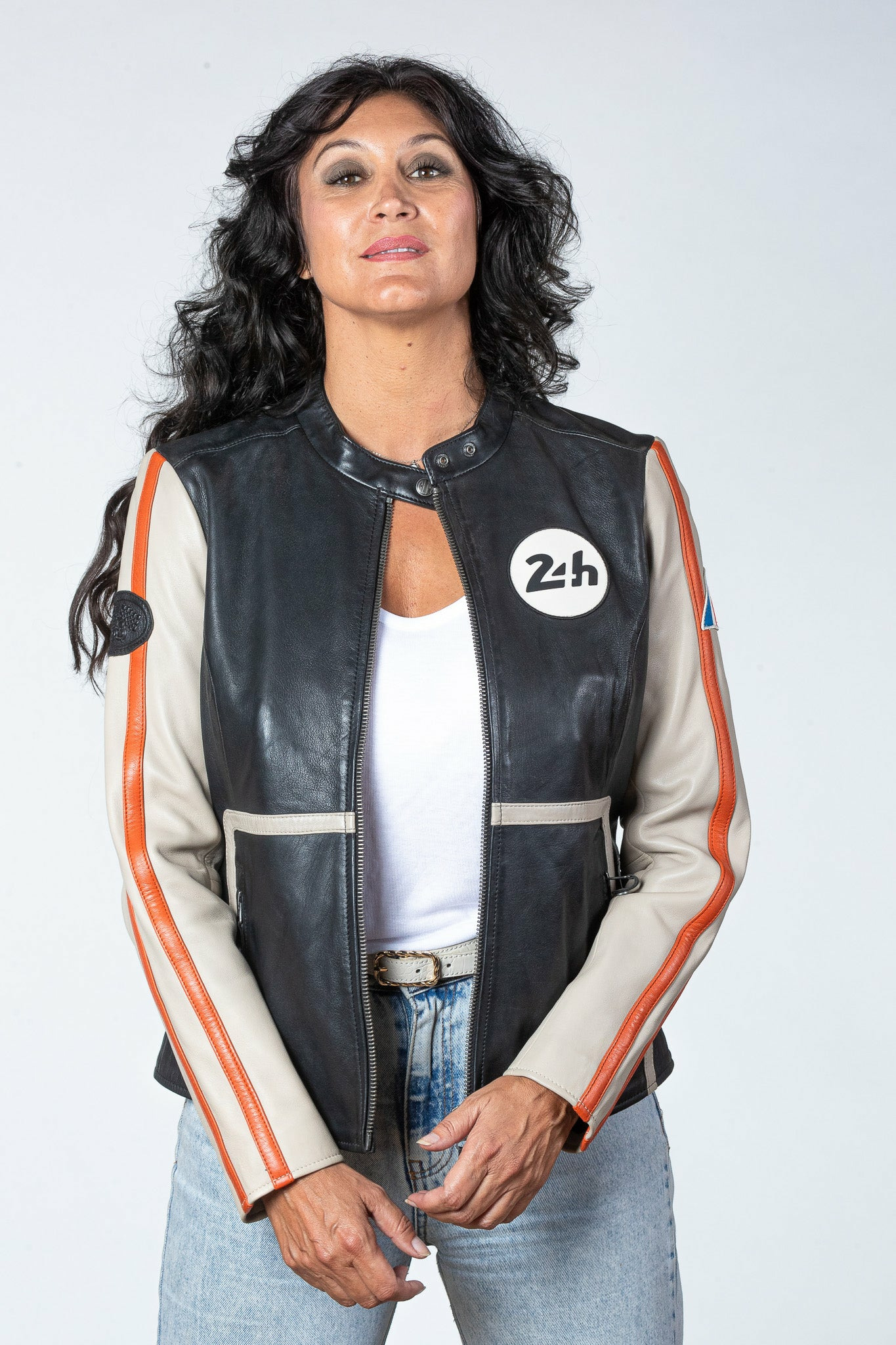 Blouson Cuir 24h Le Mans Femme Malia noir.écru