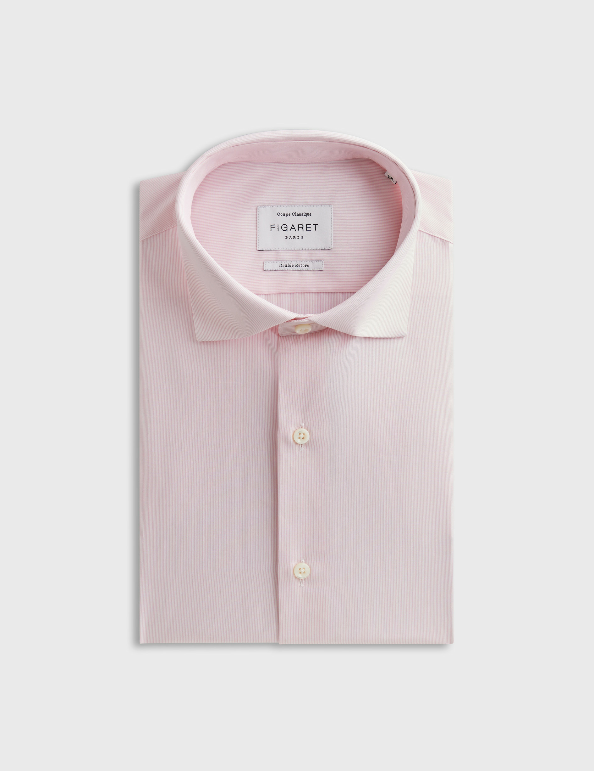 Chemise col italien en popeline rayée rose