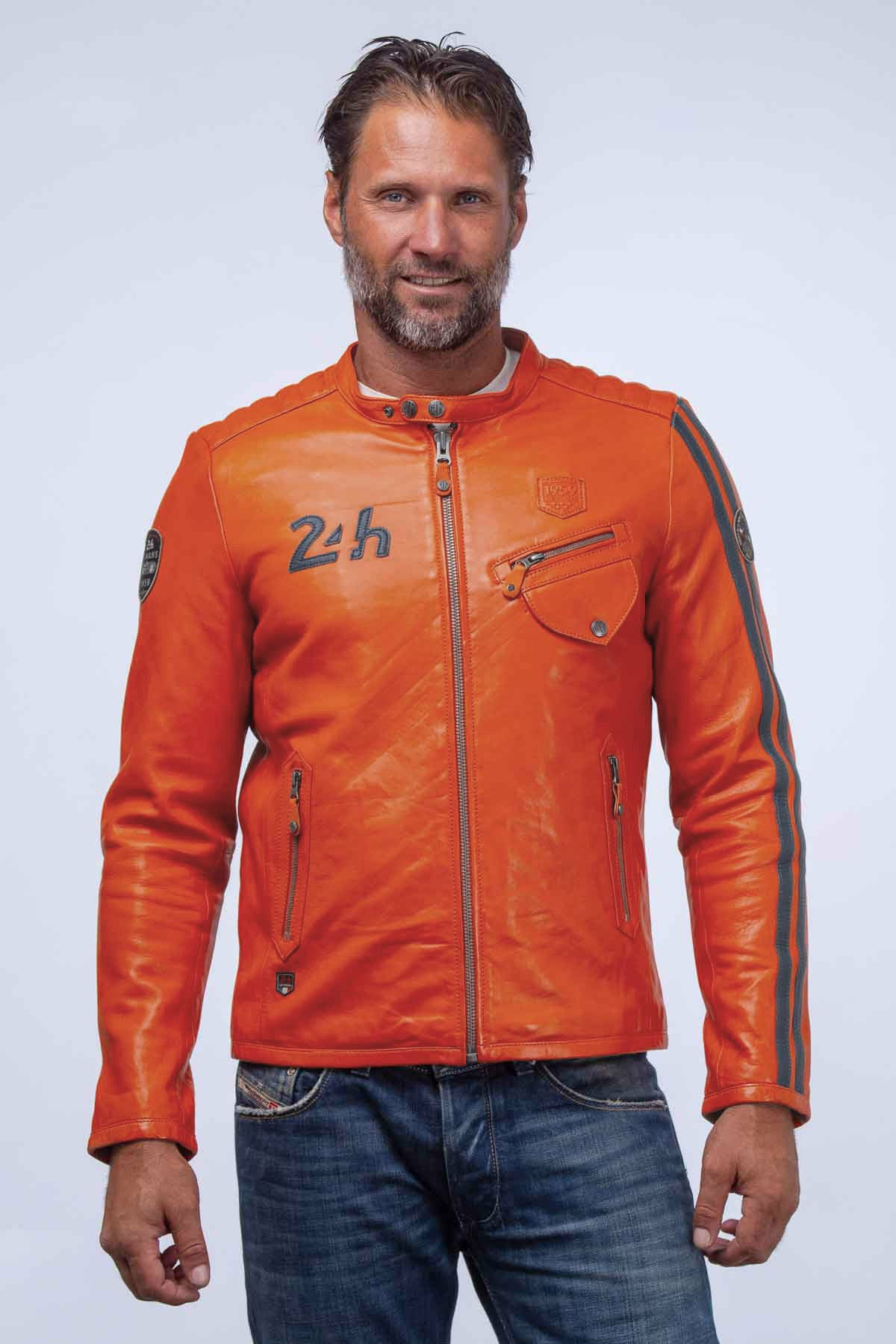 Blouson cuir 24 H Le Mans Marne4 orange