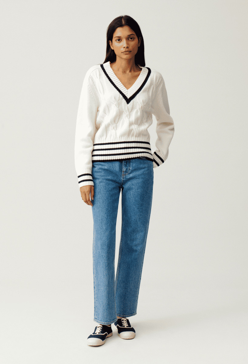 Pull maille torsadée beige