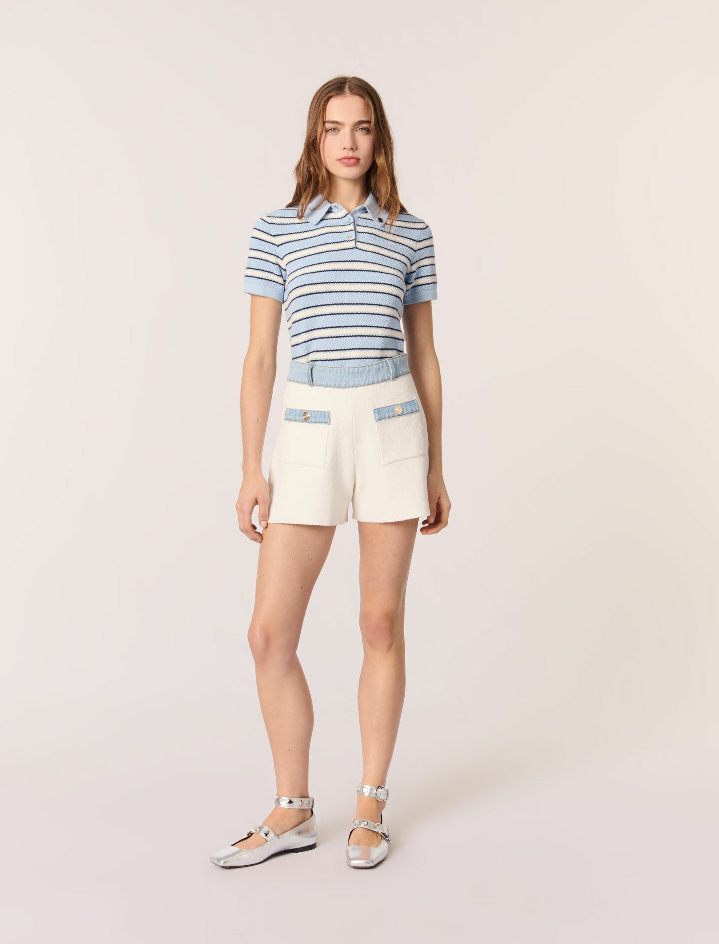 Short en maille et galons denim