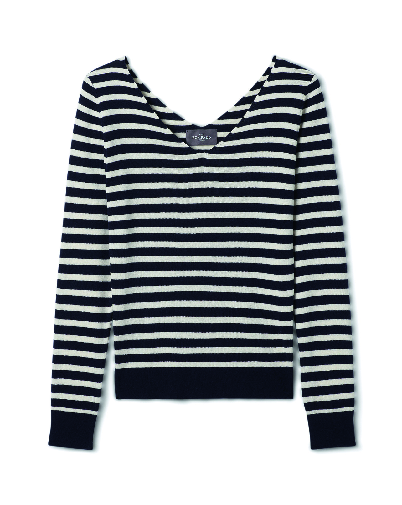 Marinière ultrafin col V - Femme - MARINE/NATUREL