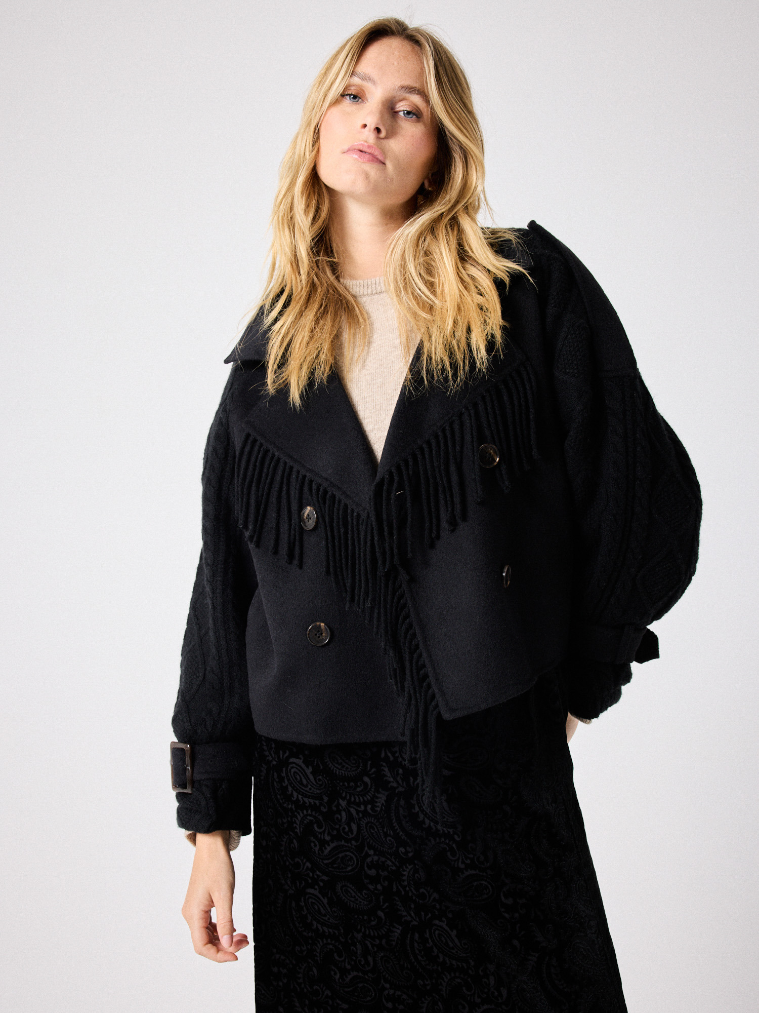 Manteau trench en laine Kassia NOIR