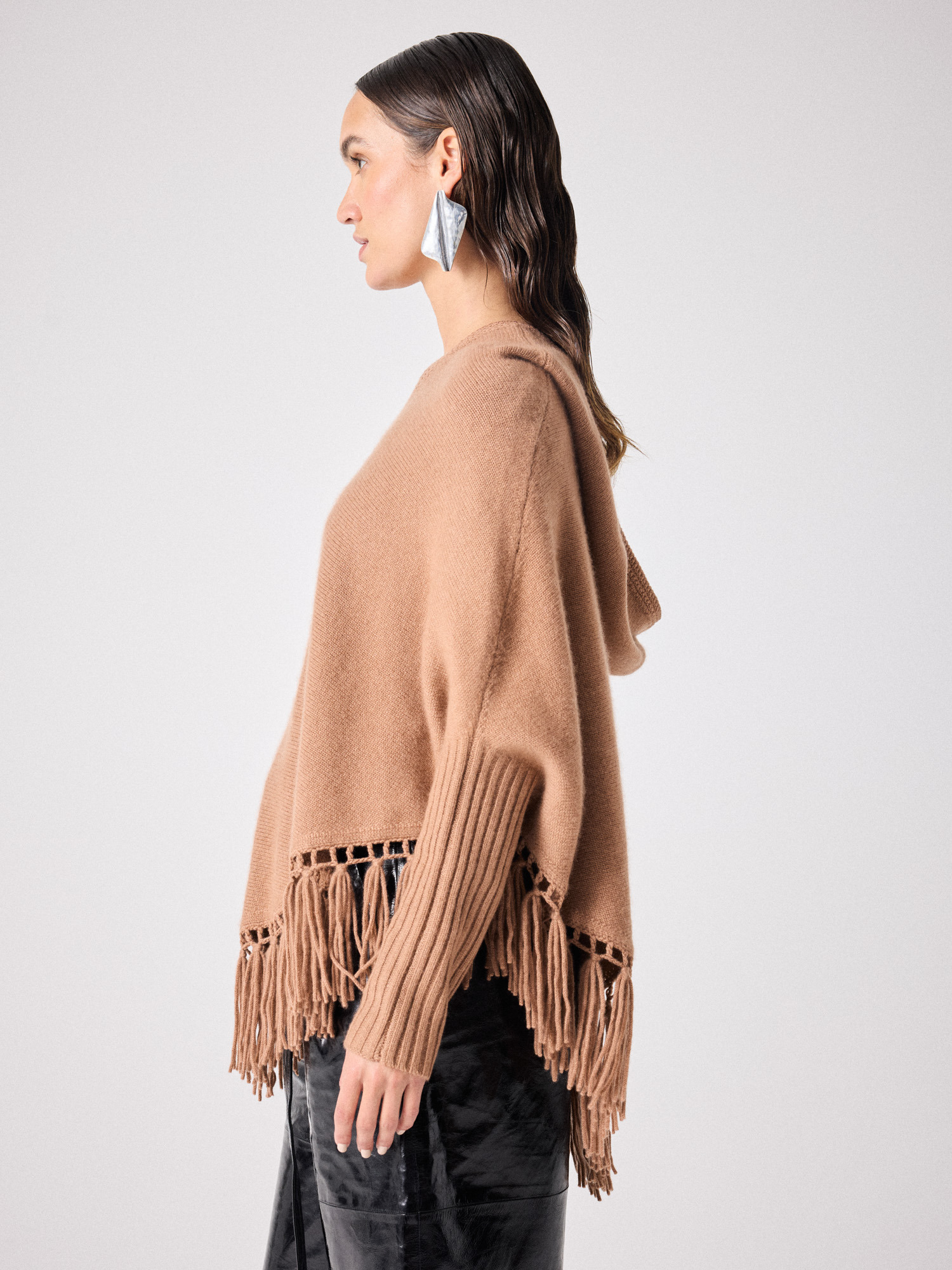 Poncho à capuche cachemire Penuta FAUVE