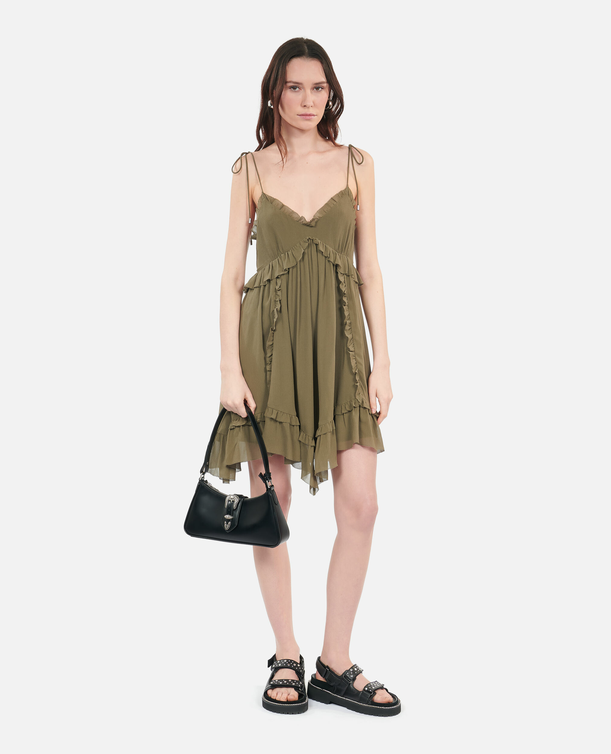 Robe Courte Kaki En Soie Femme