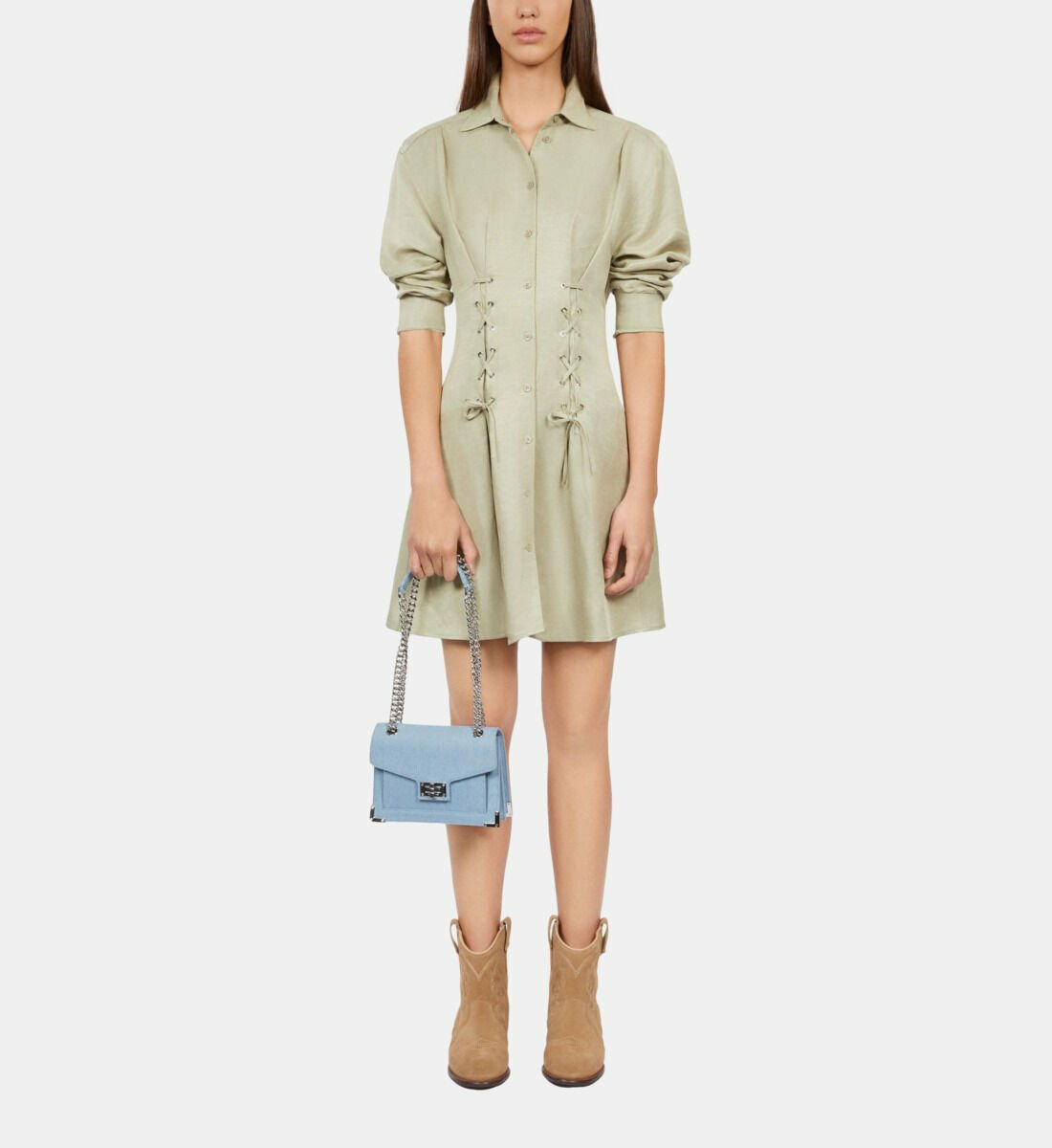 Robe Courte Vert Clair Avec Laçage Femme