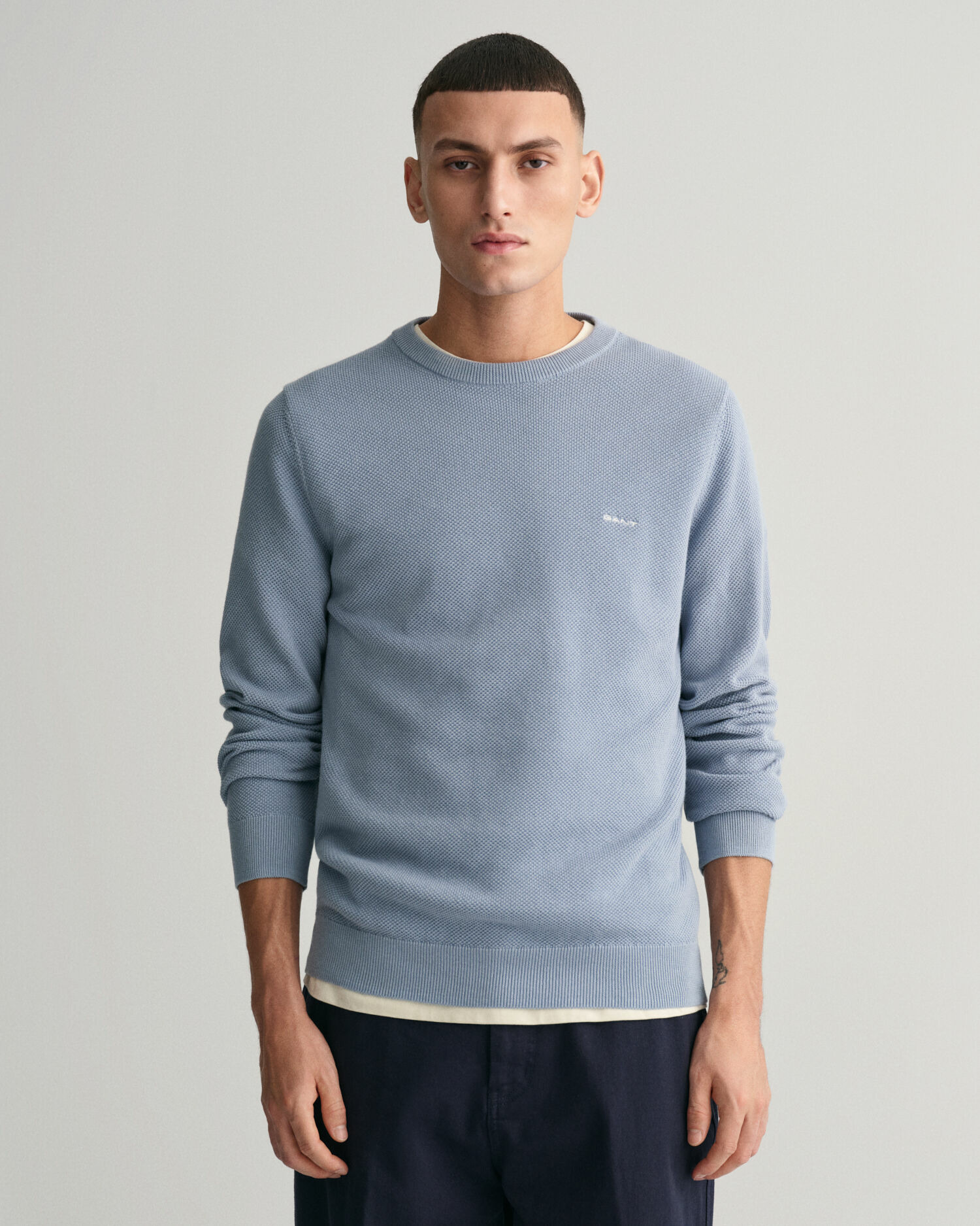 Cotton PiquÃ© Crew Neck Sweater