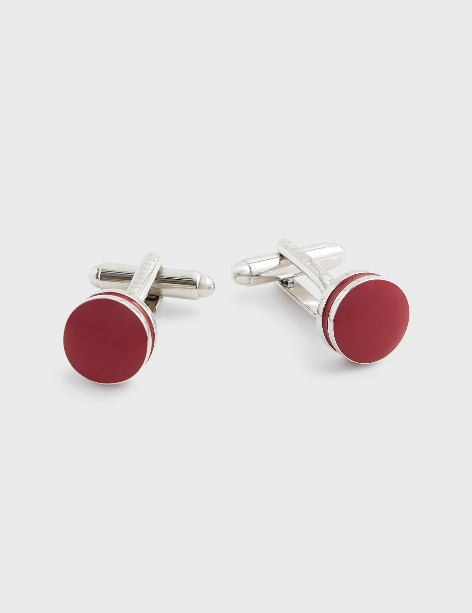 Boutons de manchette cerclage argenté et résine rouge rouge