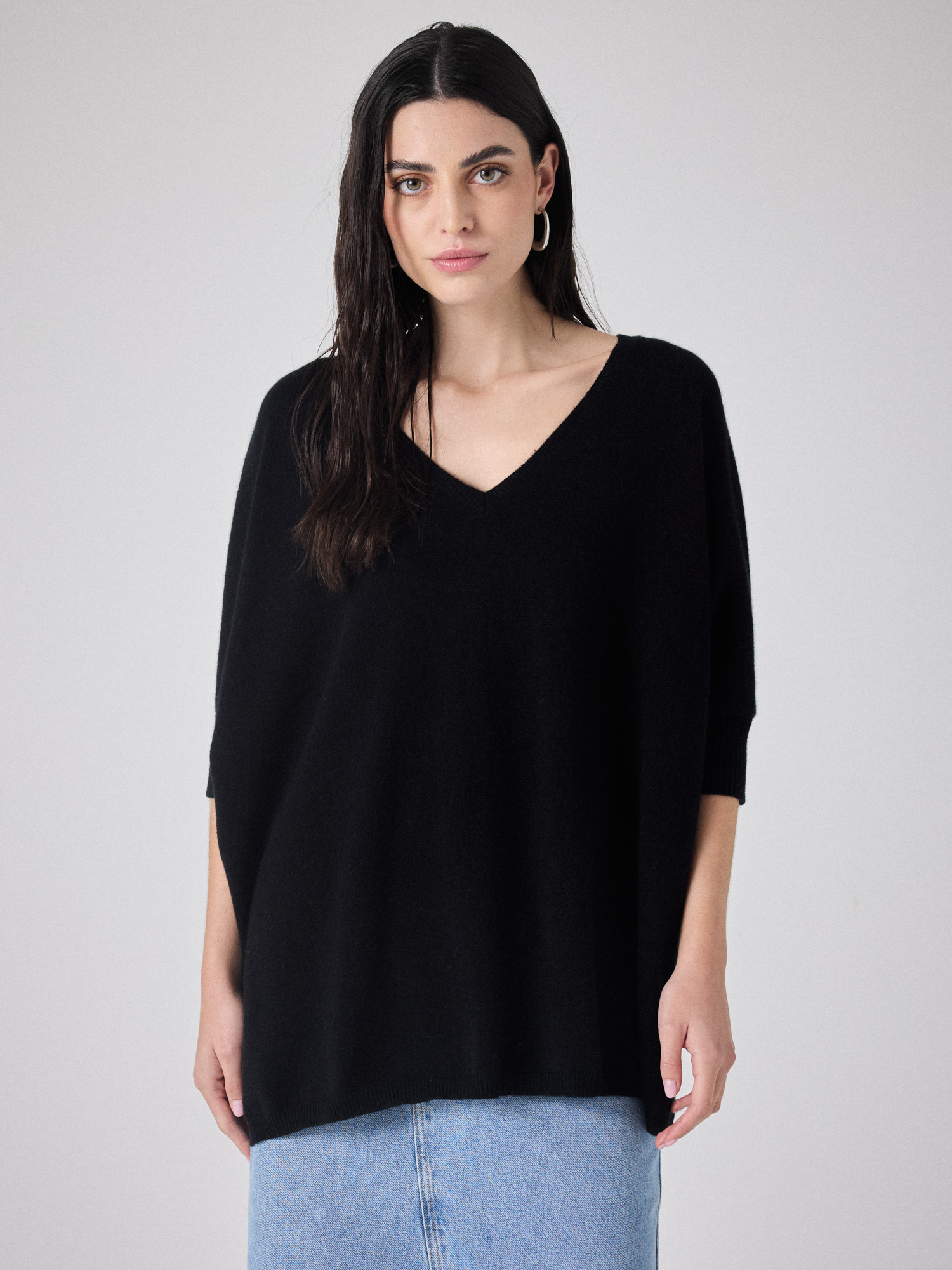 Pull poncho cachemire Aimee NOIR
