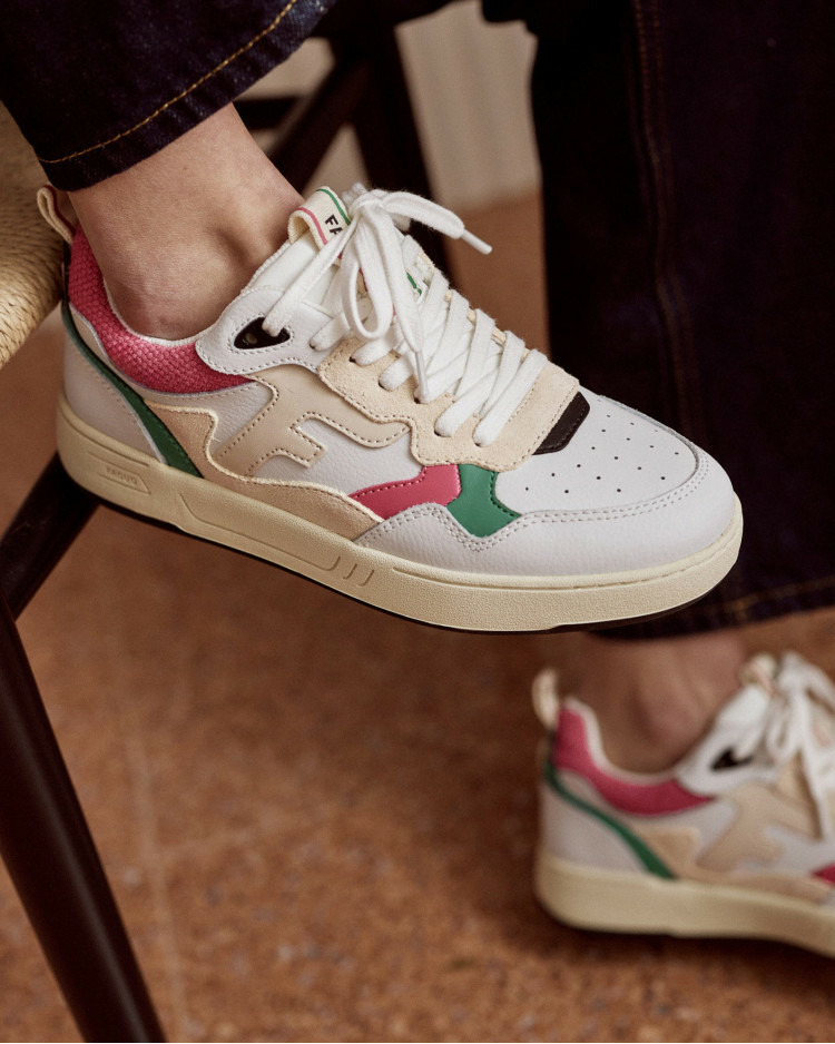 Baskets basses blanches, vertes & roses