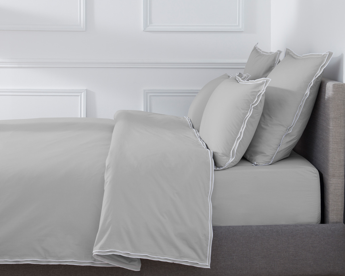 HOUSSE DE COUETTE | Pure White Percale Lavée - Light Grey - Finition White
