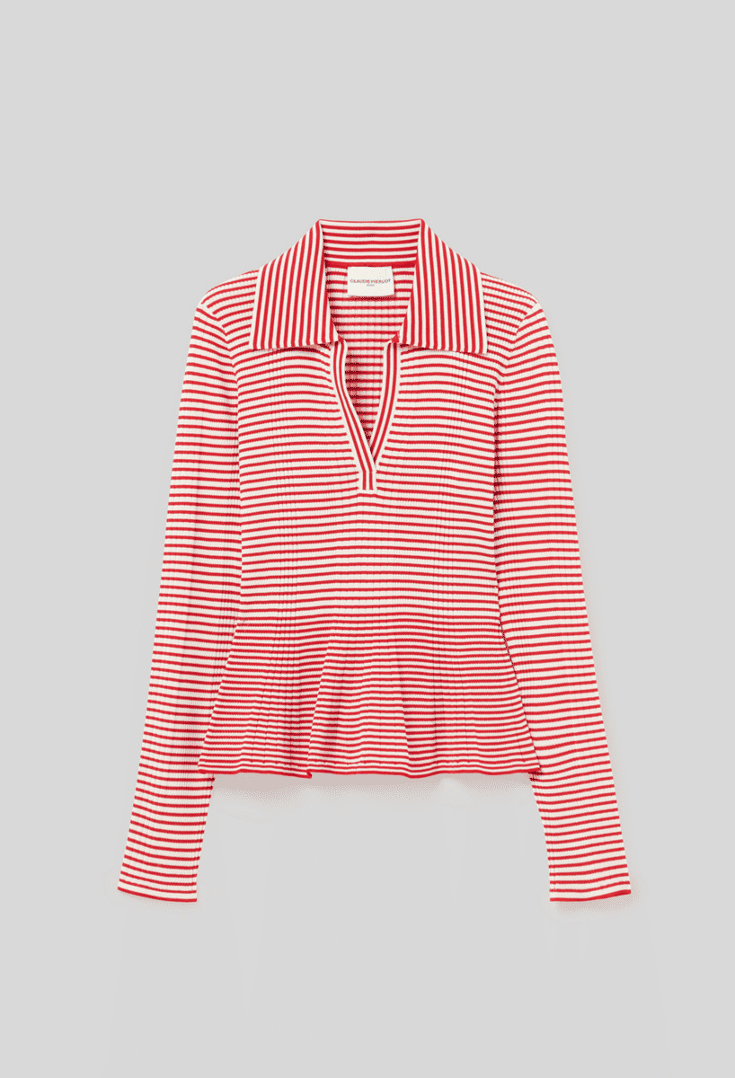 Top maille fine rayé volants