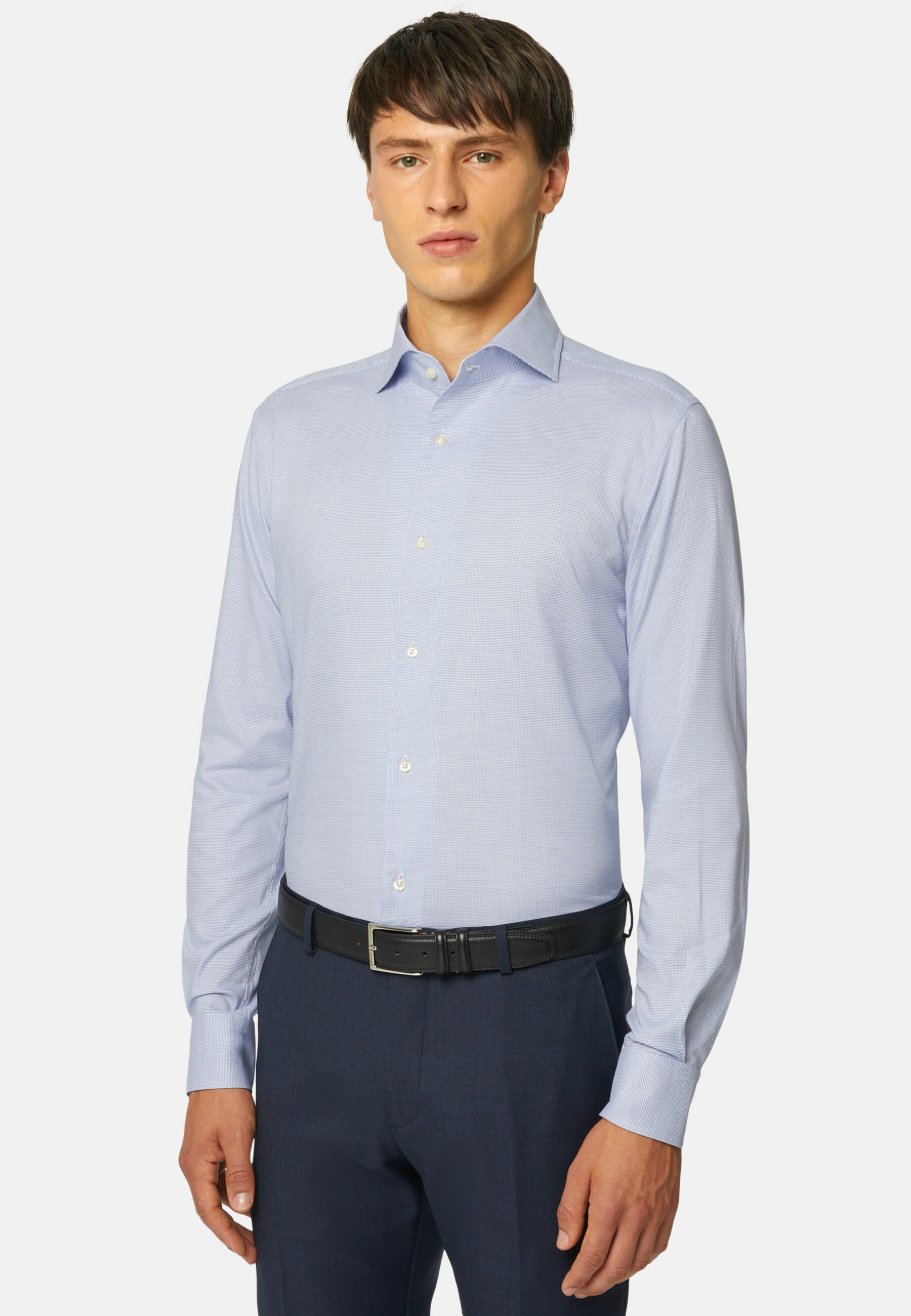 Chemise Pied-de-poule En Coton Bleu Regular Fit