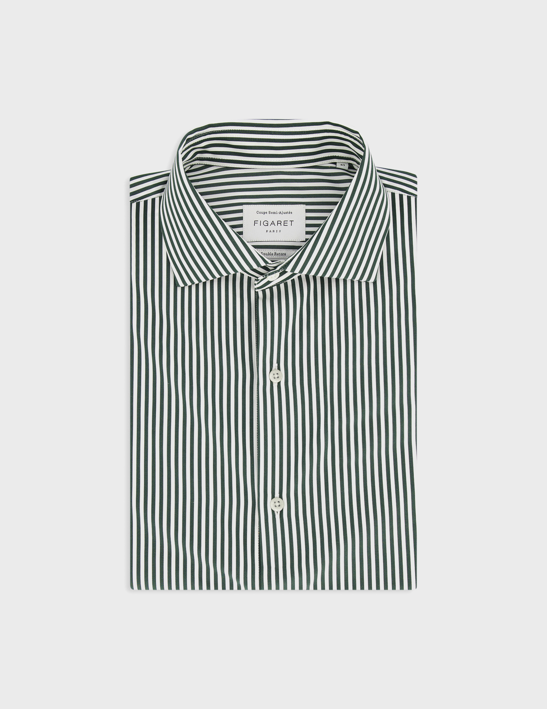 Chemise col italien en popeline rayée vert