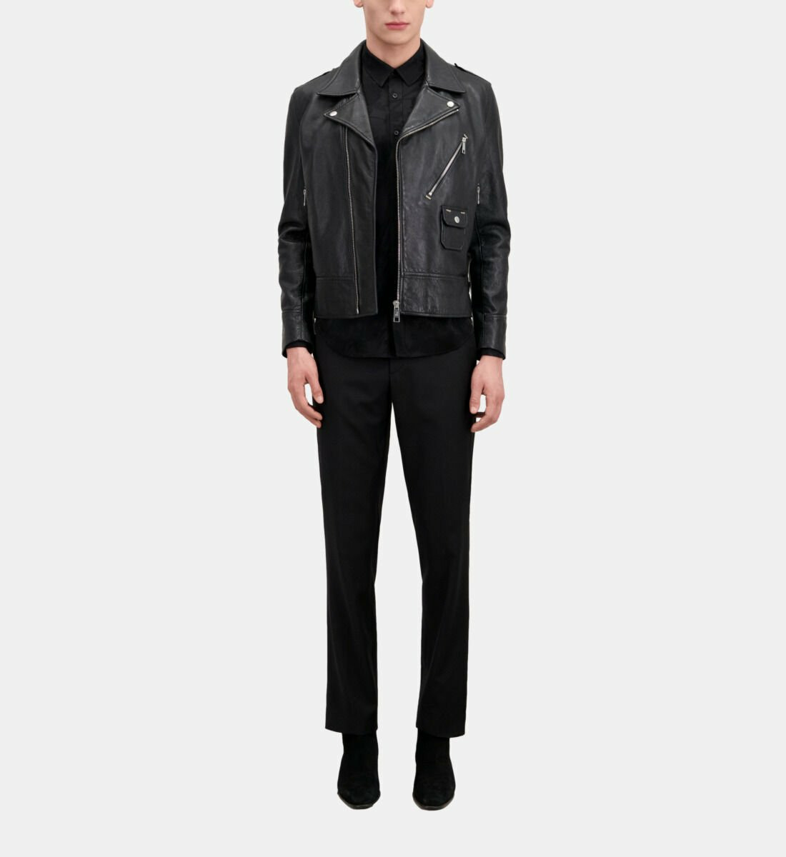 Blouson Biker En Cuir Noir Homme