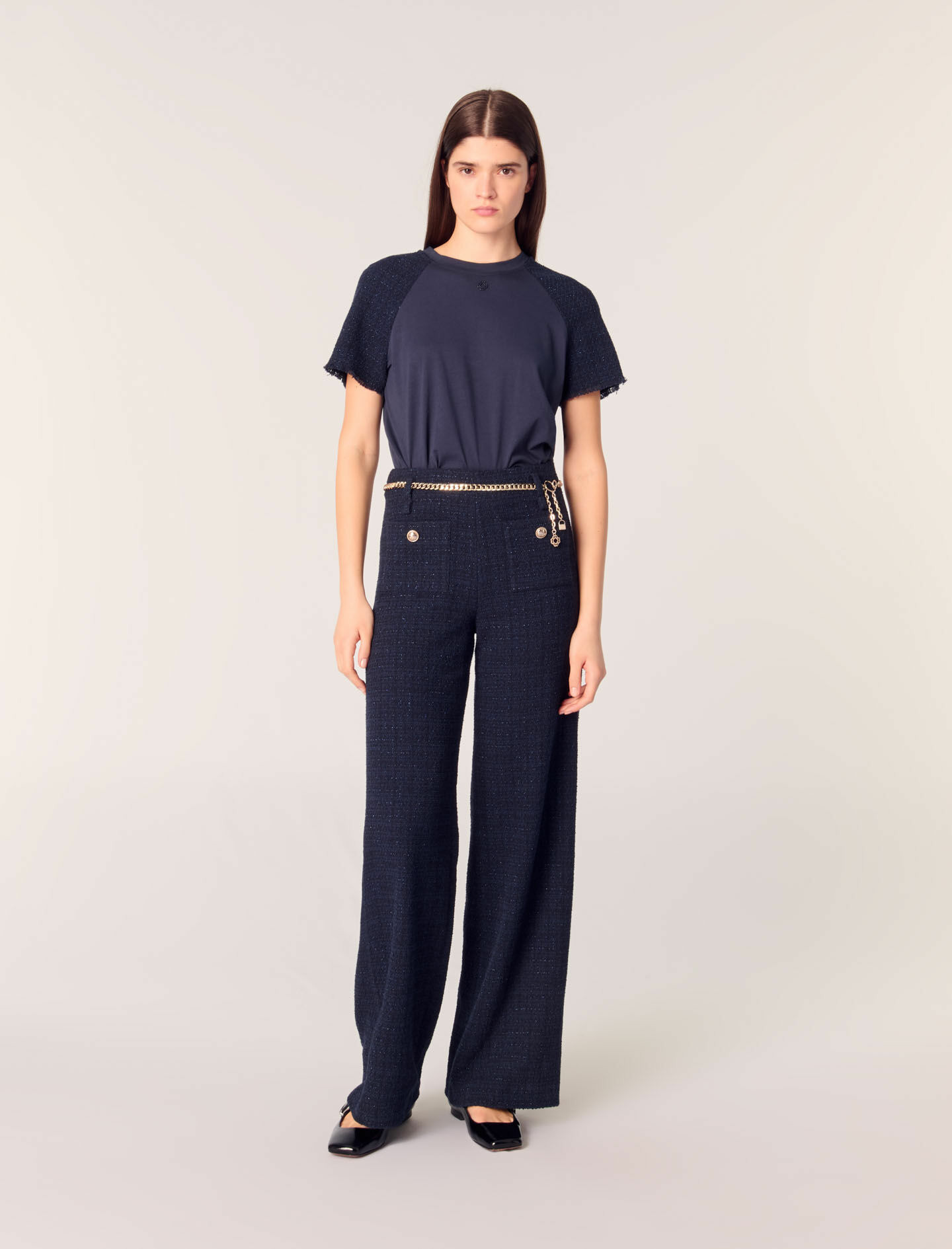 Pantalon en tweed à ceinture chaîne