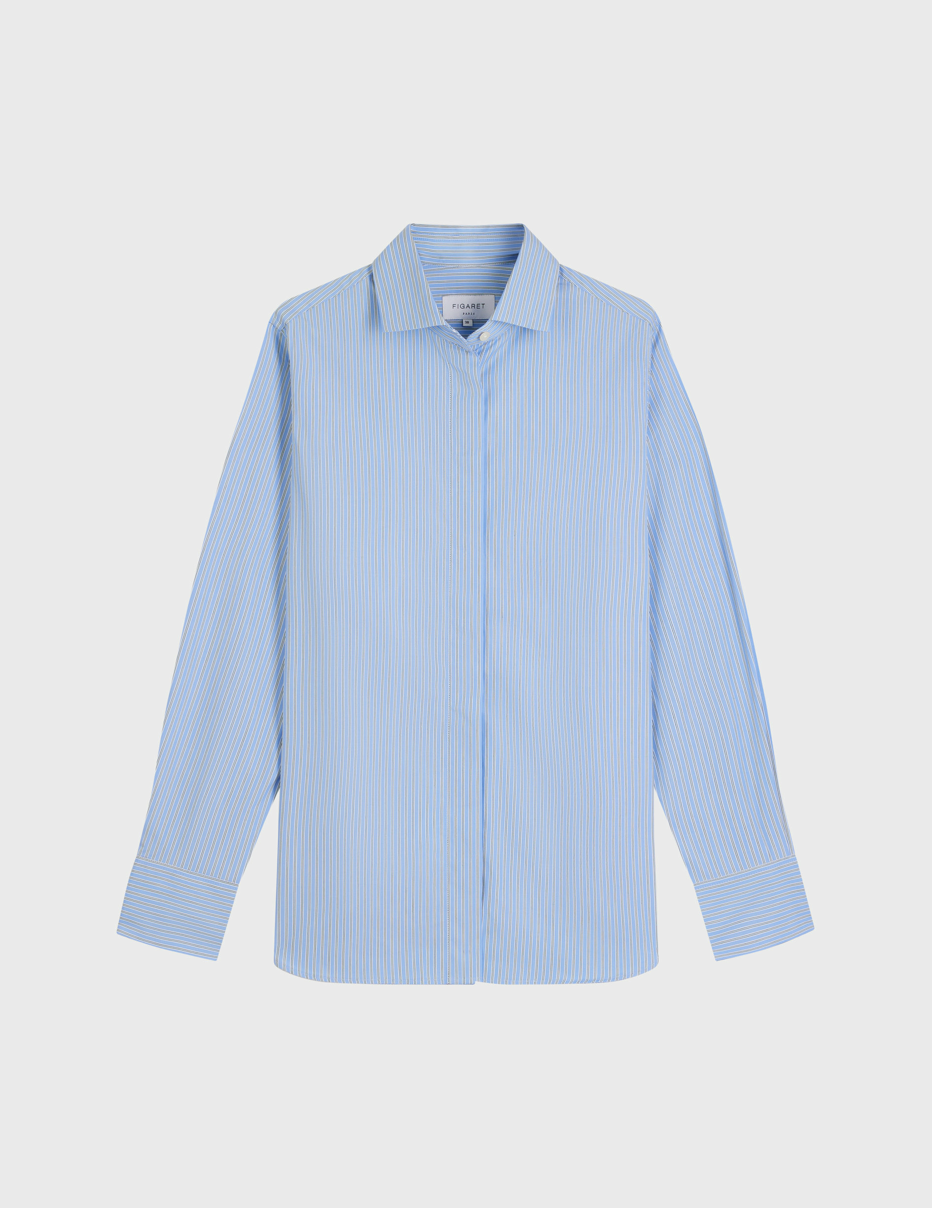 Chemise irina col italien en popeline rayée bleu