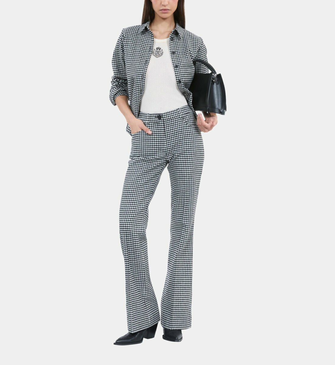 Pantalon Tailleur Flare À Carreaux Vichy Femme