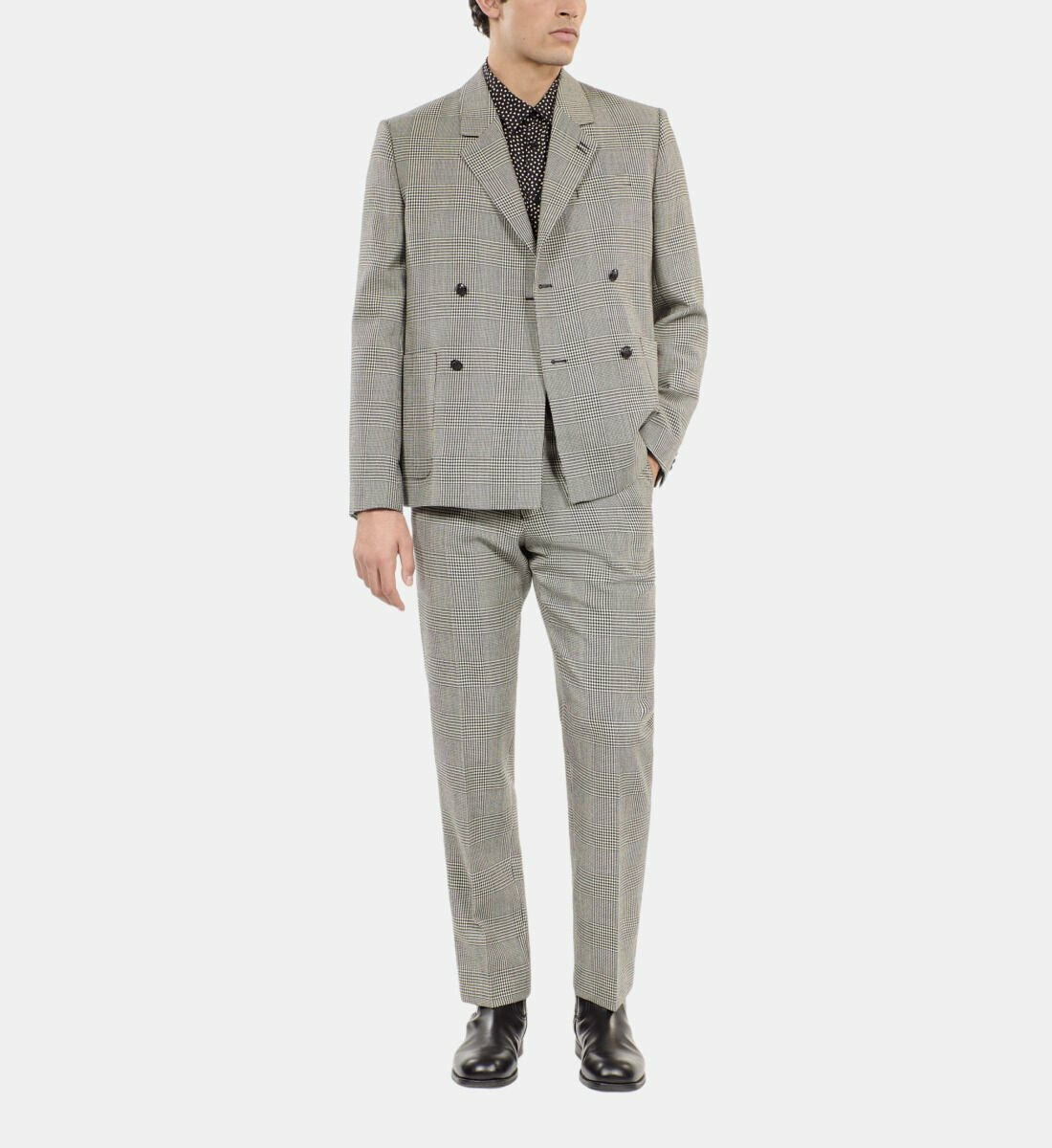 Pantalon De Costume En Laine Pied De Poule Noir Et Blanc Homme