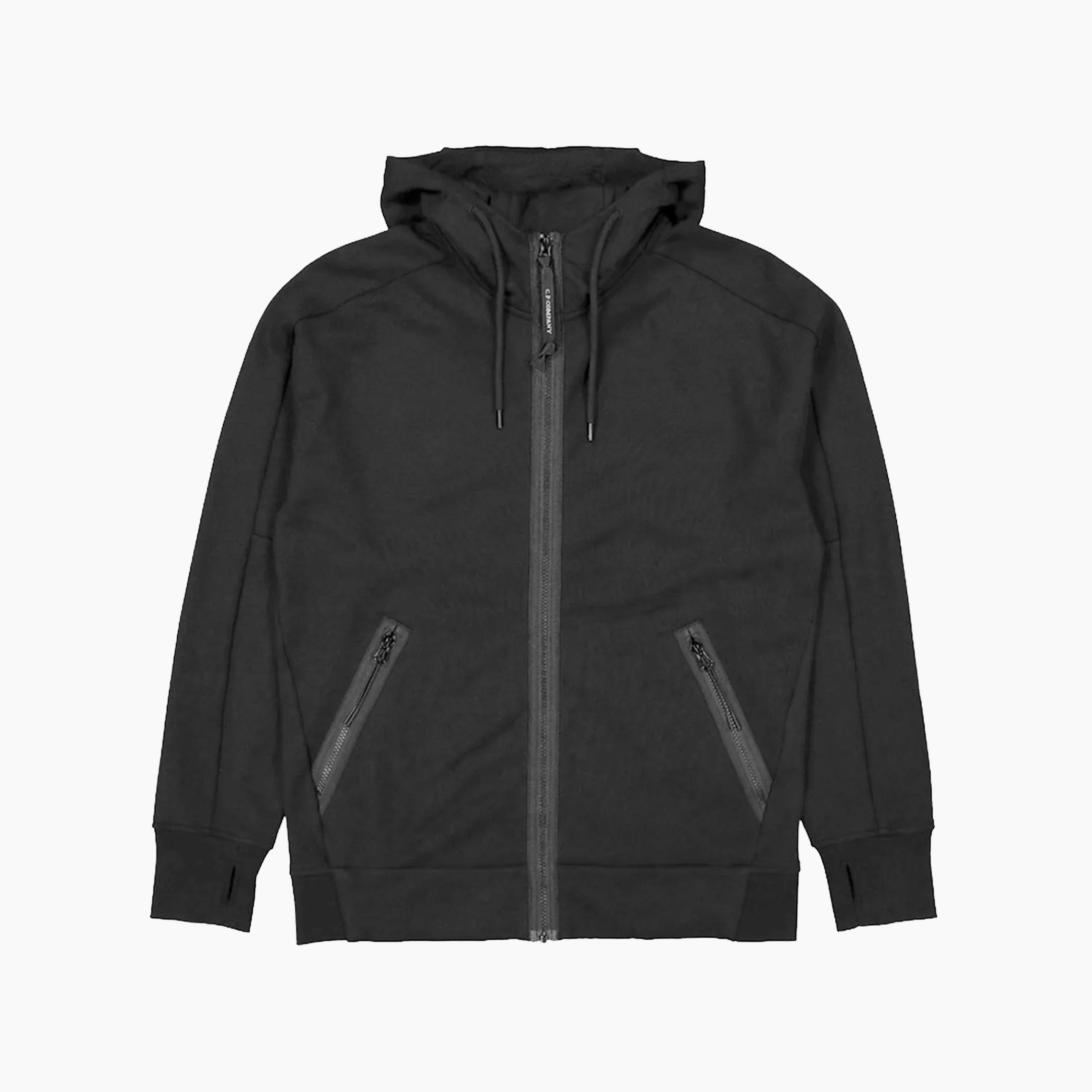 CP Company Hoodie Zippé Diagonal Raised Fleece Noir
