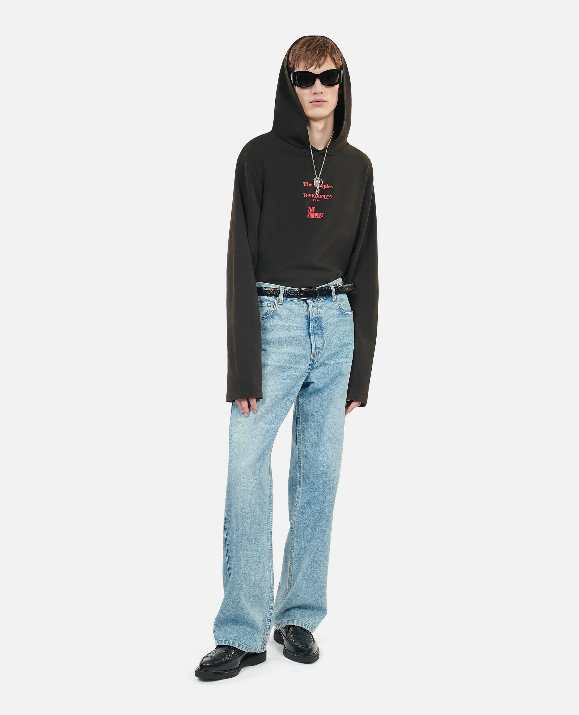 T-Shirt À Capuche Noir Manches Longues Sérigraphie Locations Homme