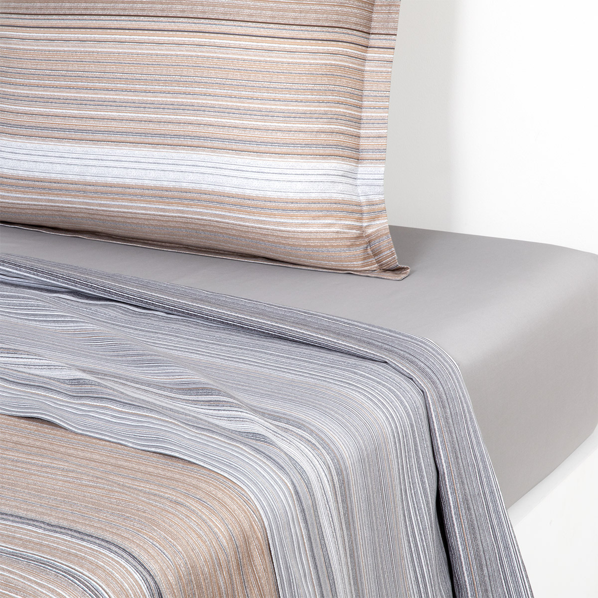 BOSS Home - Drap plat en satin de coton beige, Metastripe