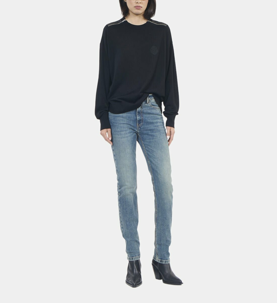 Pull En Laine Mérinos Noir Femme