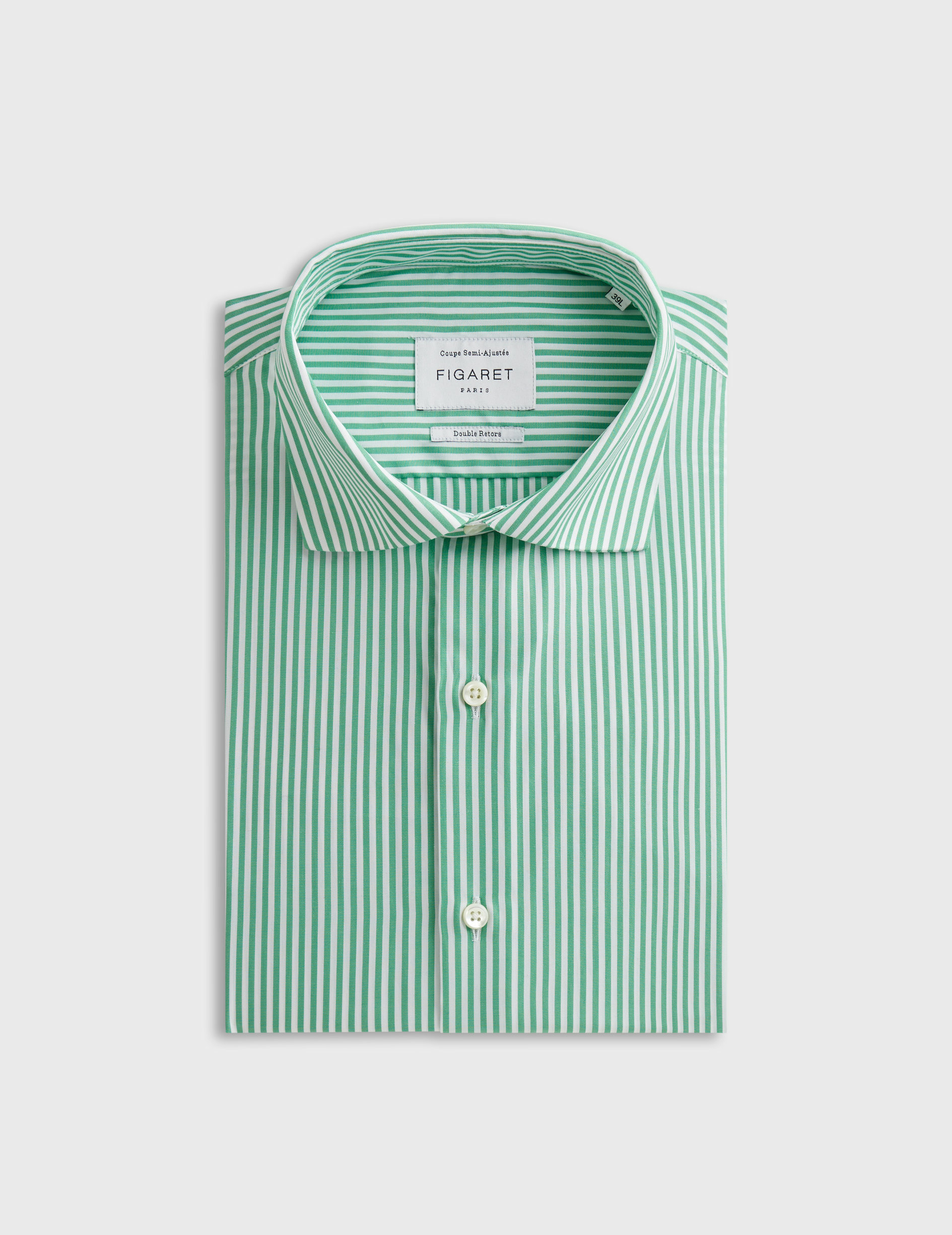 Chemise col italien en popeline rayée vert