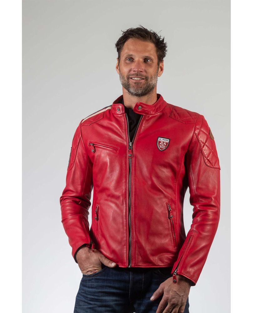 Blouson cuir 24 H Le Mans Duff rouge
