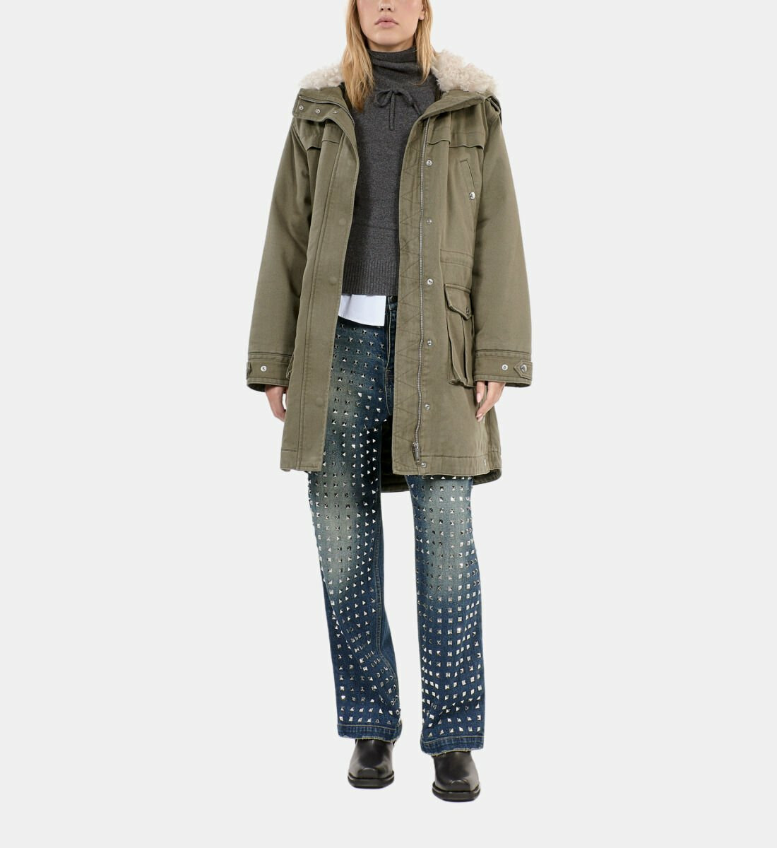 Parka À Capuche Kaki Femme