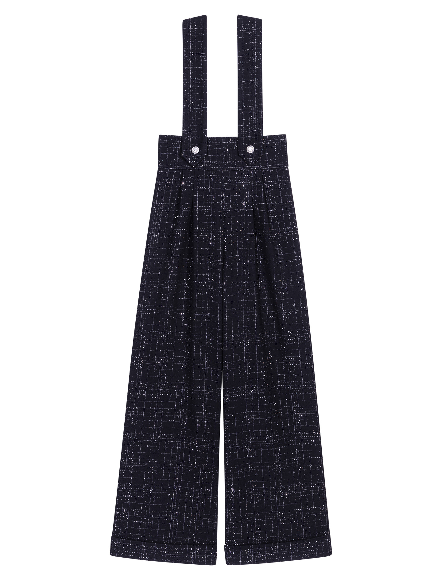 Pantalon large à bretelles en tweed