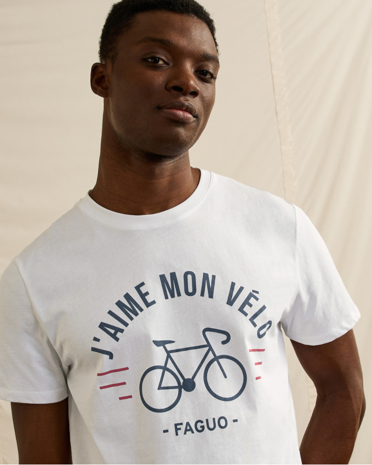 T-shirt col rond blanc J'aime mon vélo