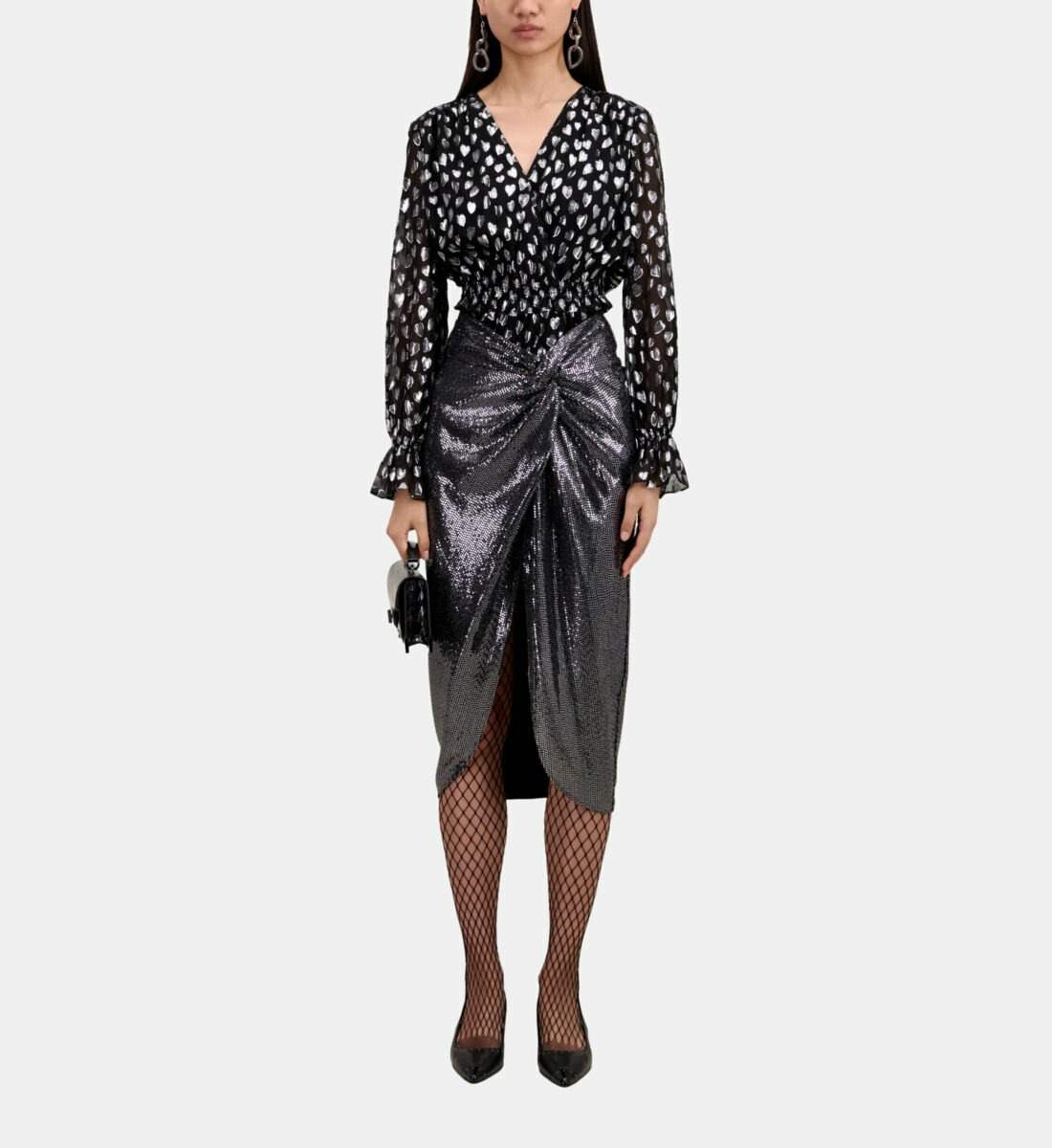 Jupe Mi-Longue Métallisée Femme