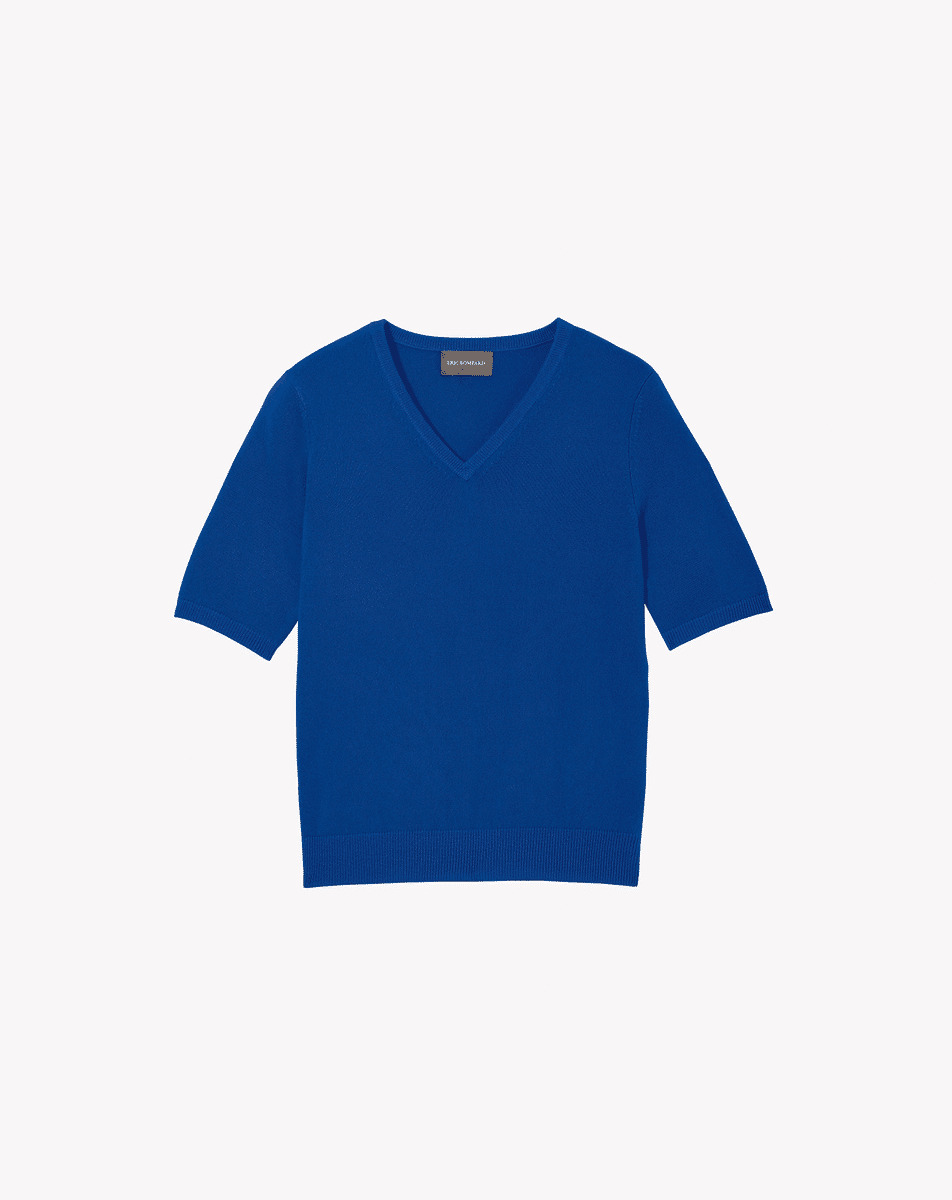 Pull V manches courtes intemporel - Femme - COBALT