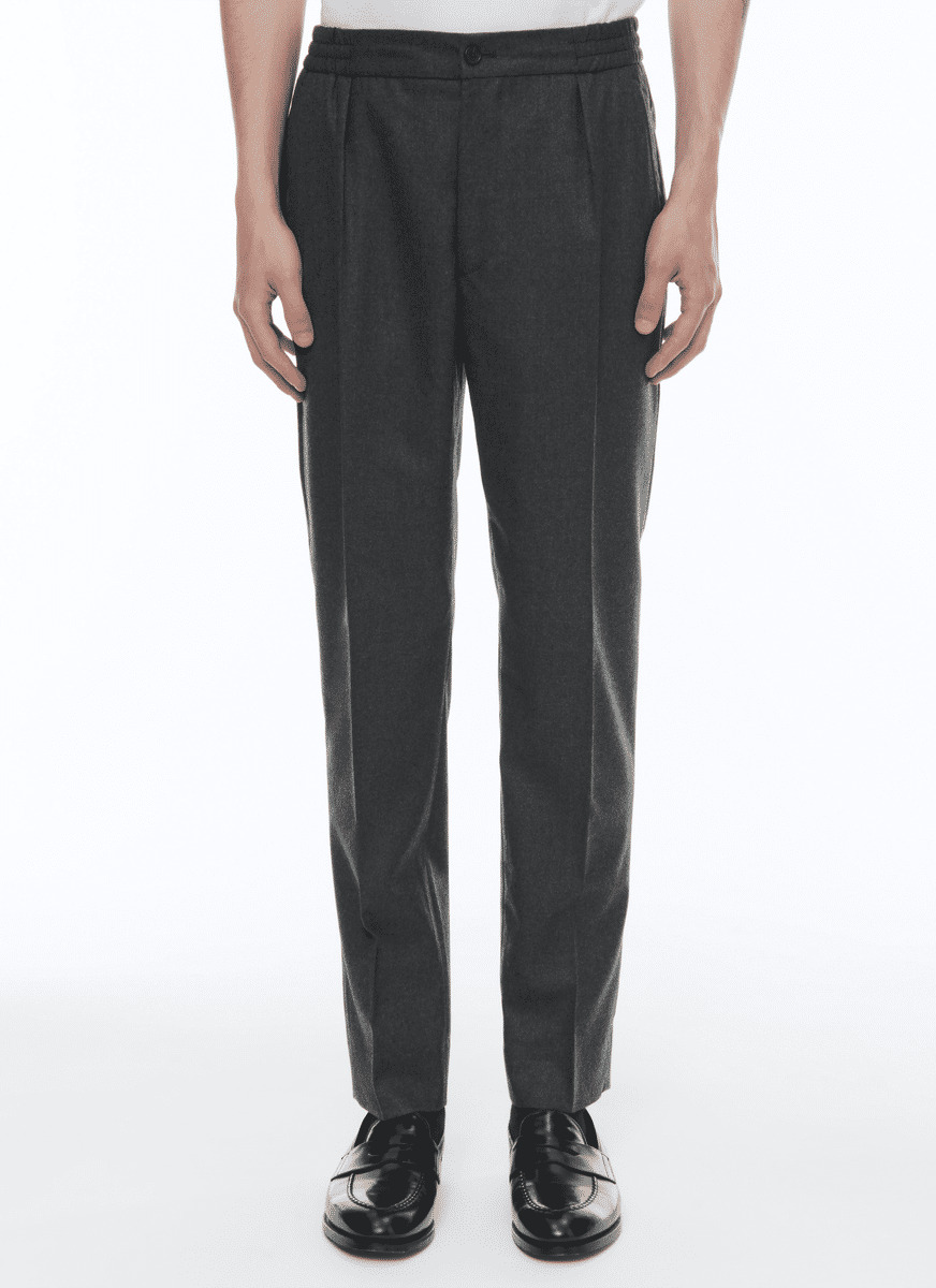 Pantalon élastiqué en flanelle de laine