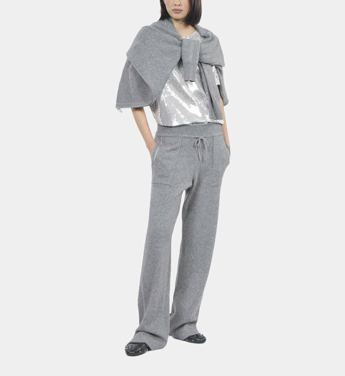 Pantalon En Laine Et Cachemire Gris Femme