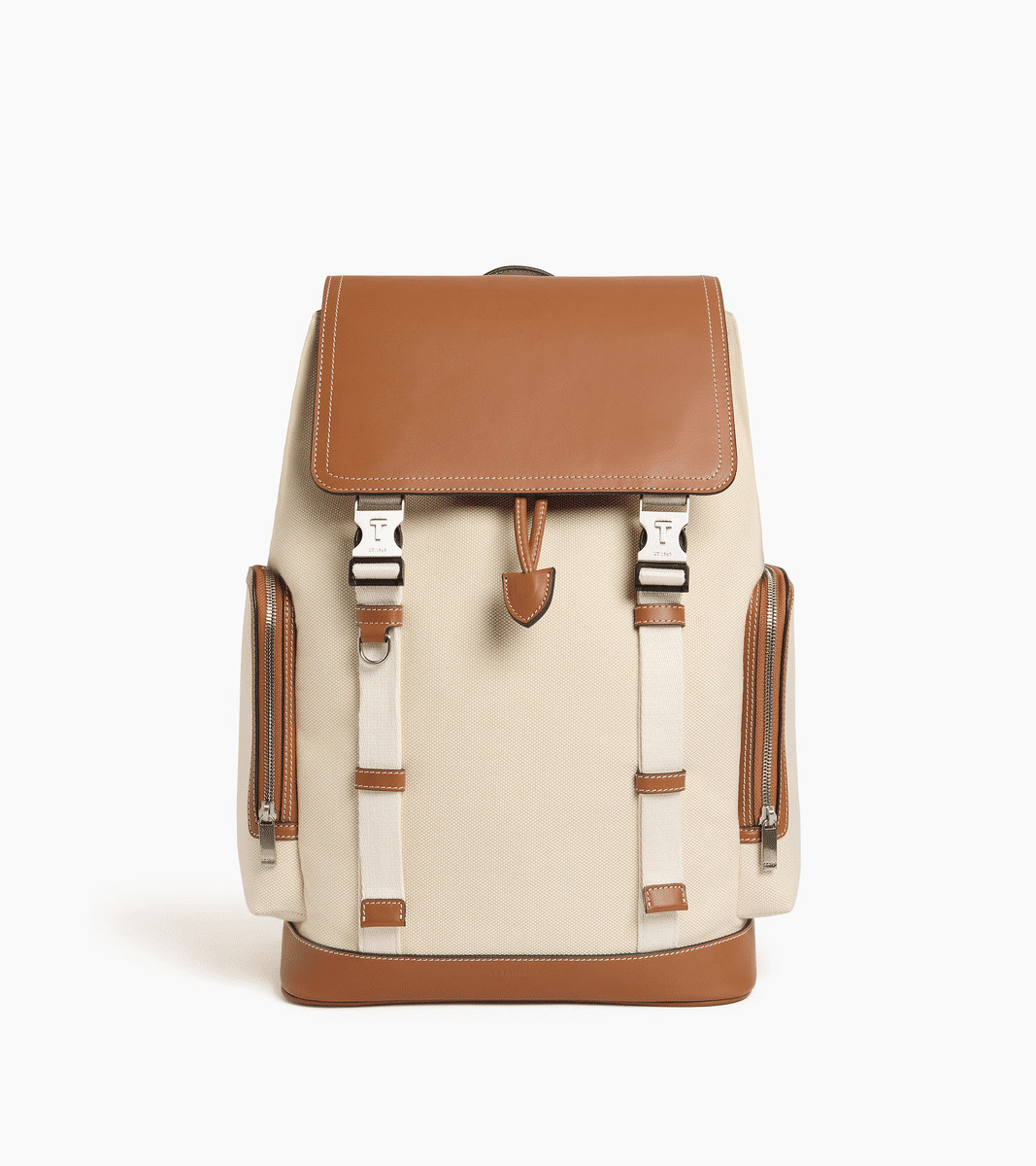 Sac à dos à rabat Maurice en toile coton et cuir lisse semi-végétal