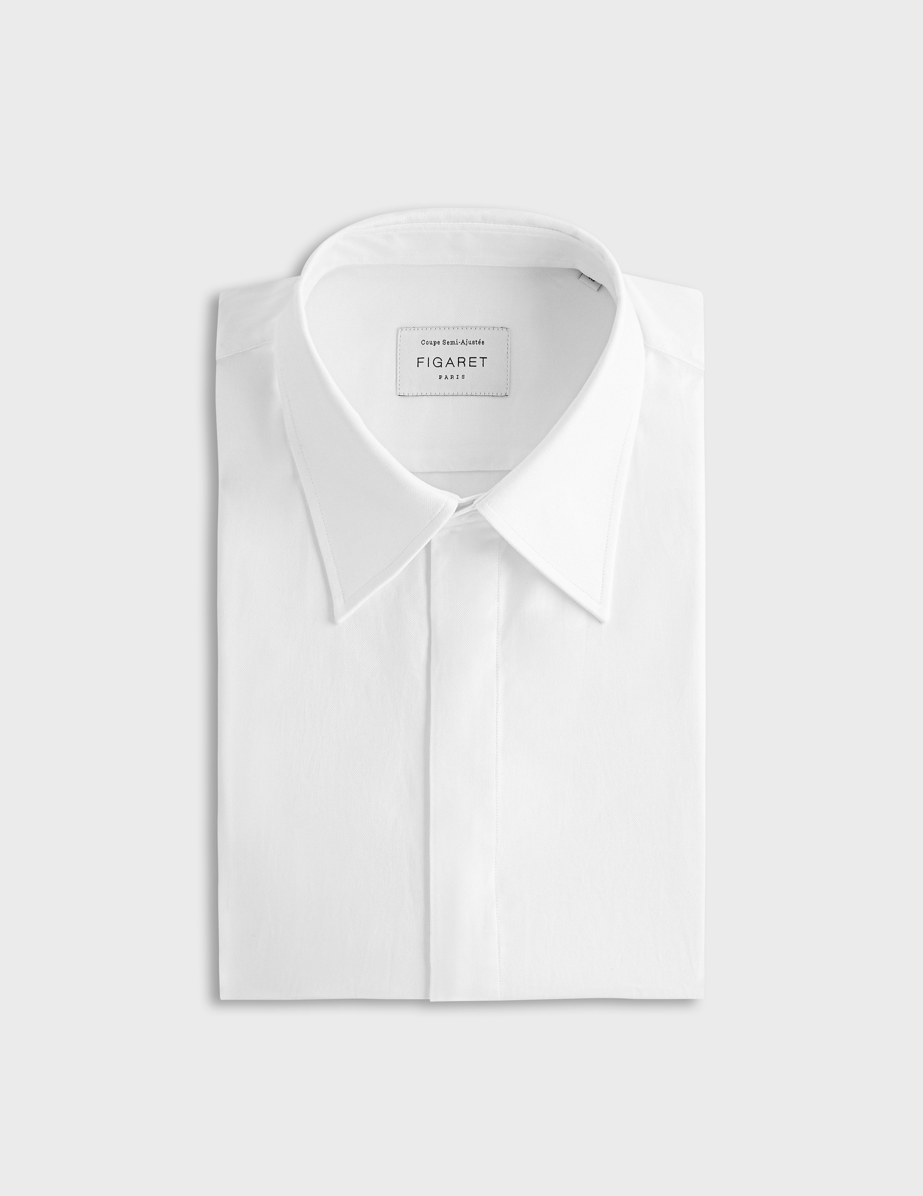 Chemise col majestueux poignets mousquetaires gorge cachée en pinpoint uni 170/2 blanc