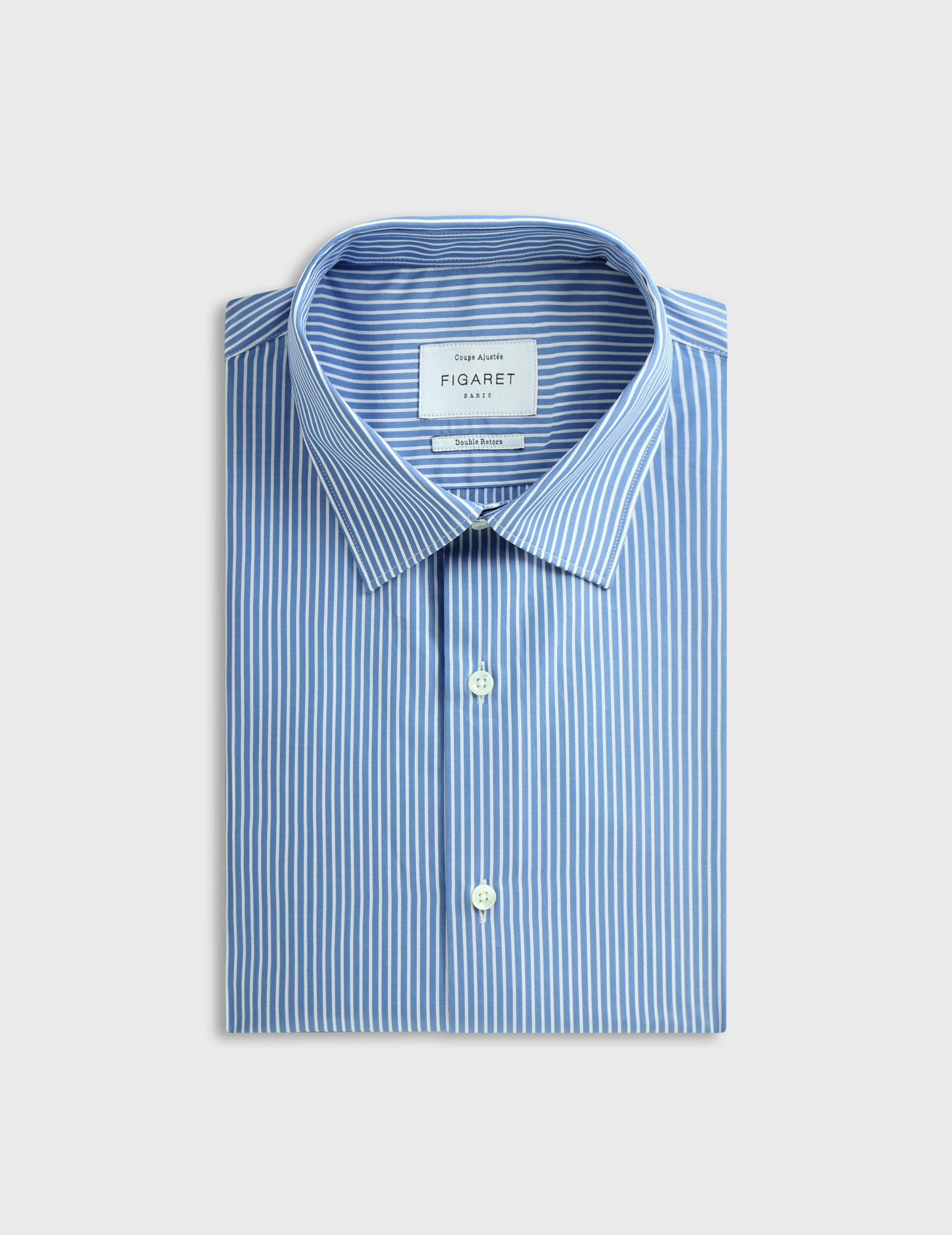 Chemise col figaret en popeline rayée bleu